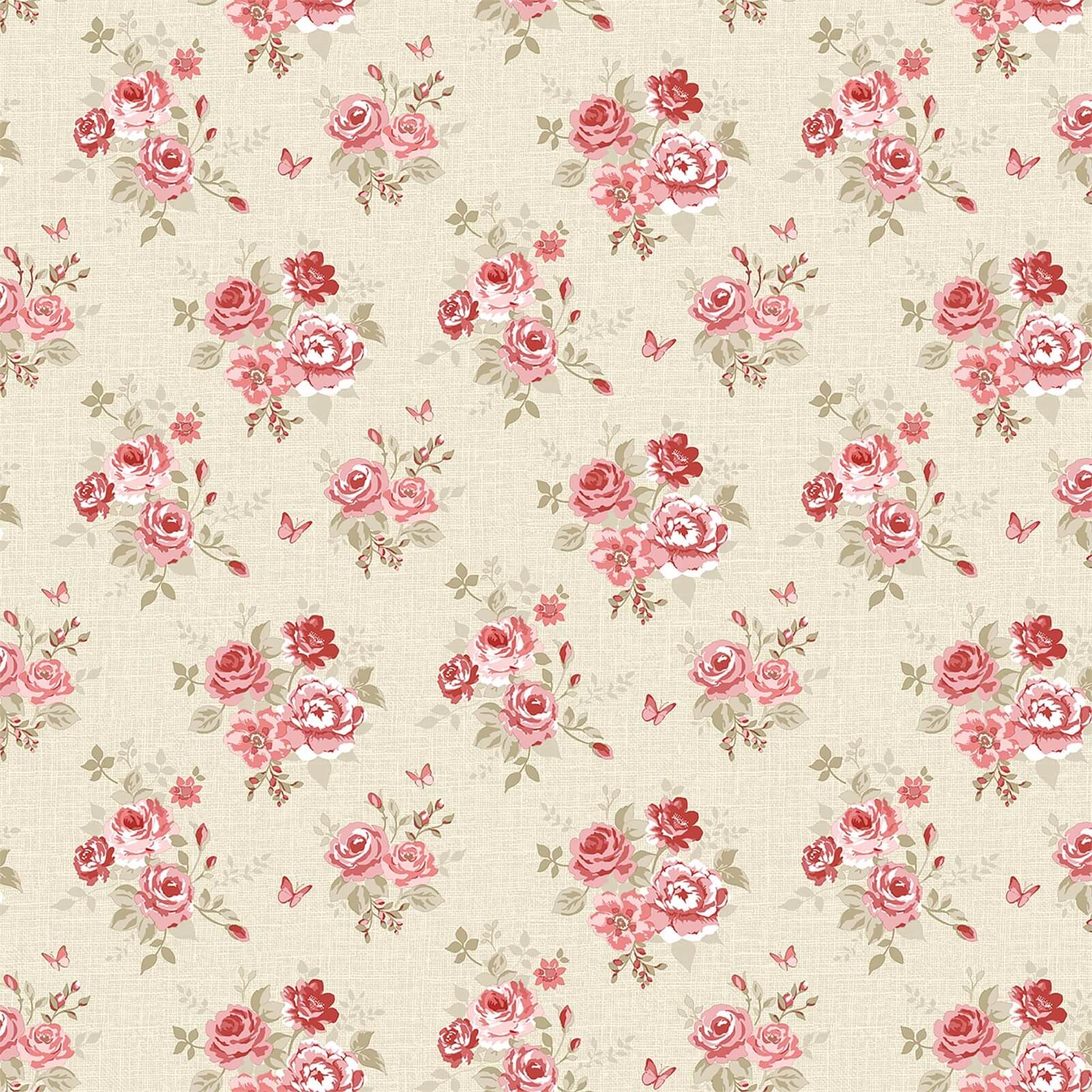 Grandeco Butterfly Rose Bloom Red Wallpaper