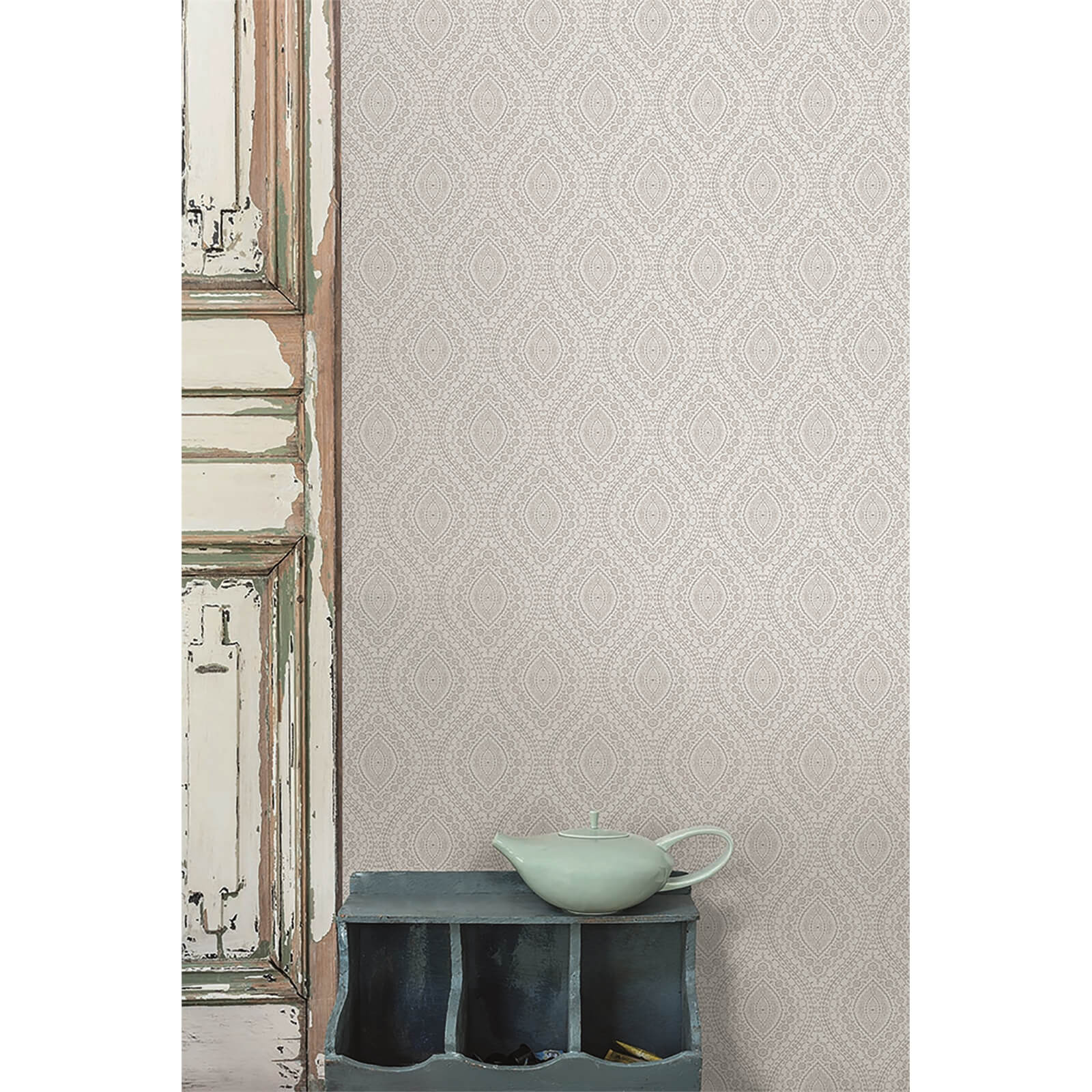 Grandeco Stitched Ogee Grey Wallpaper
