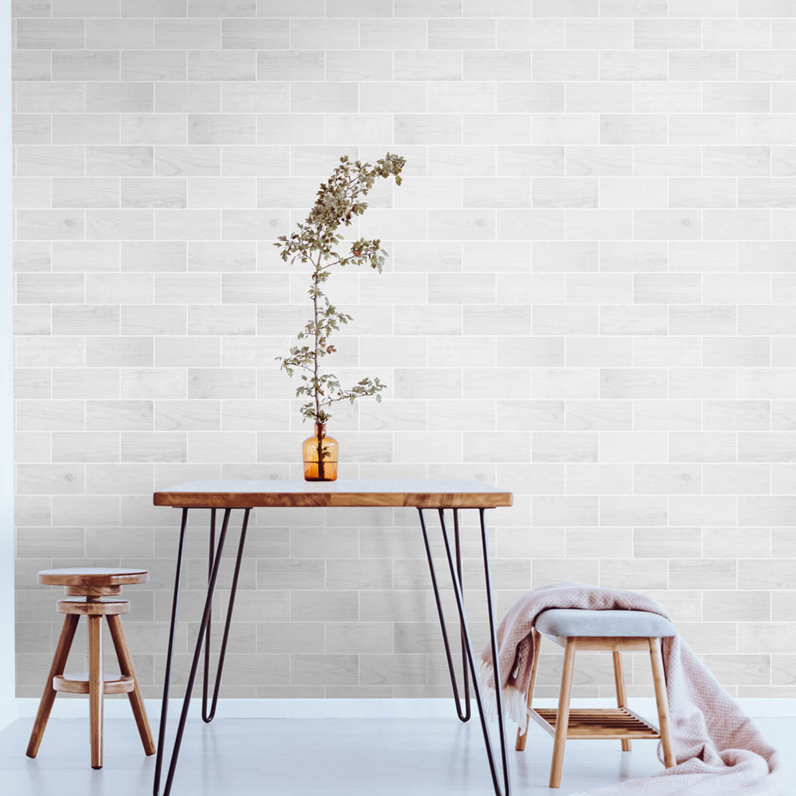 Wooden Tile White Wallpaper
