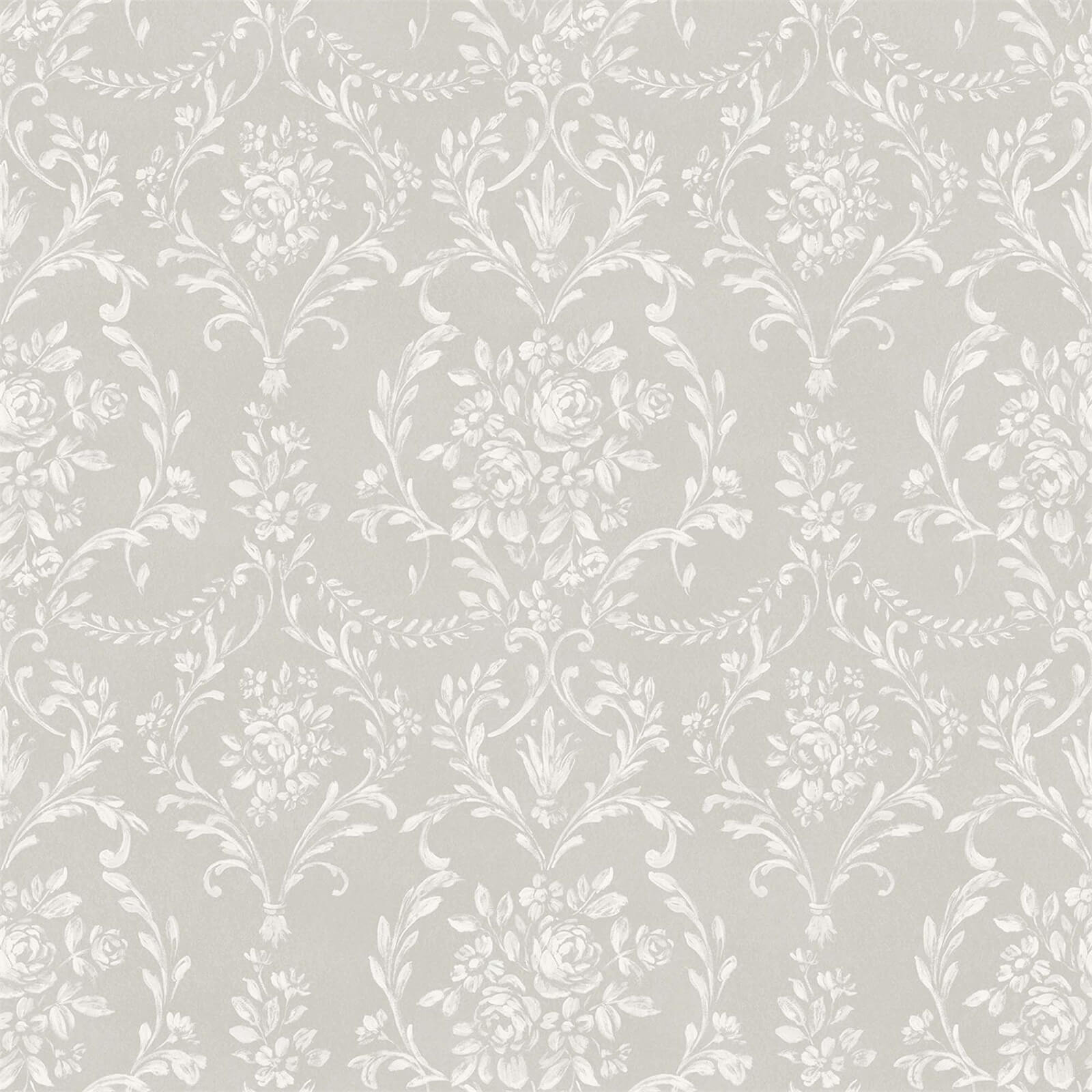 Grandeco Rose Damask Grey Wallpaper