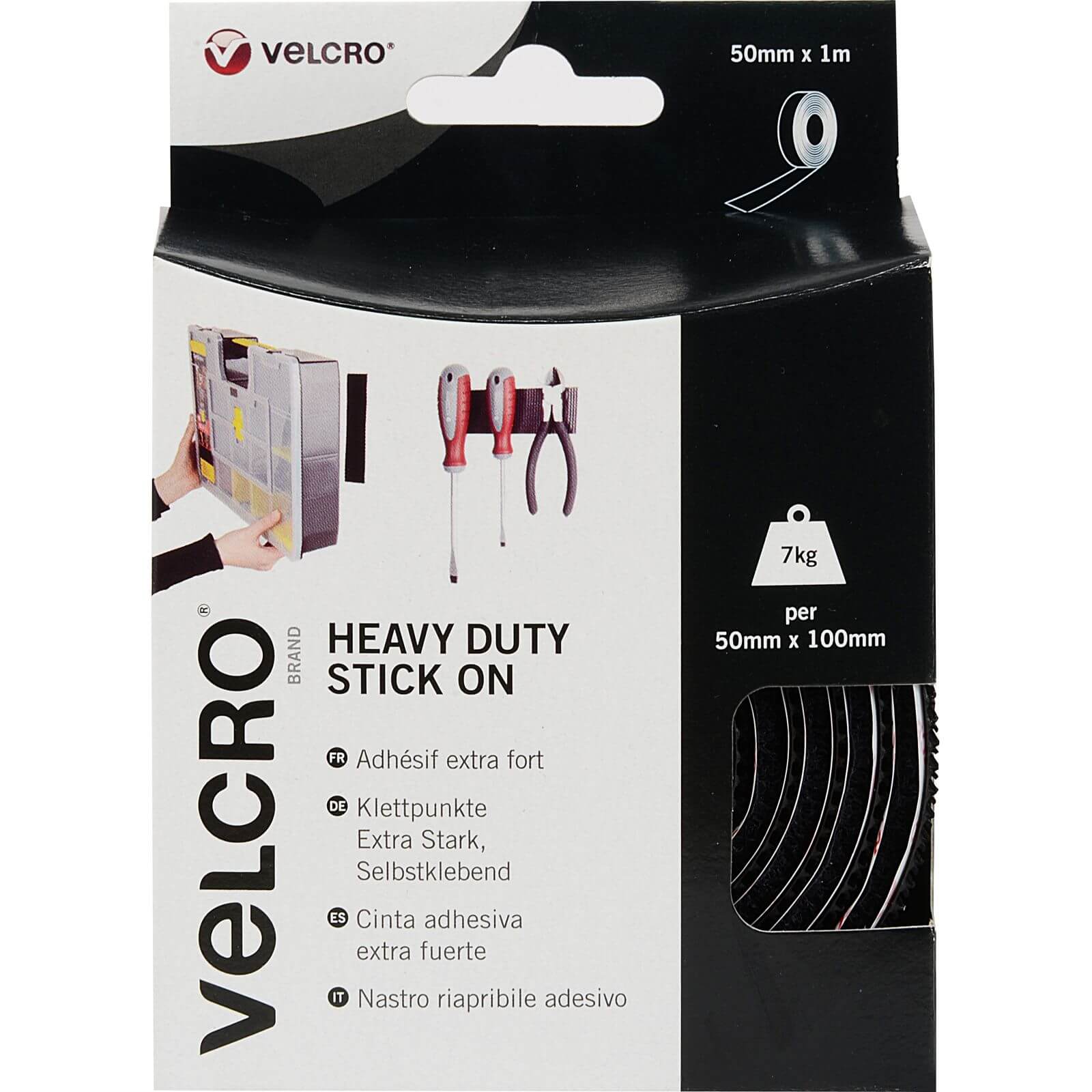 VELCRO? Brand Stick On Tape - Black - 50mm x 1m