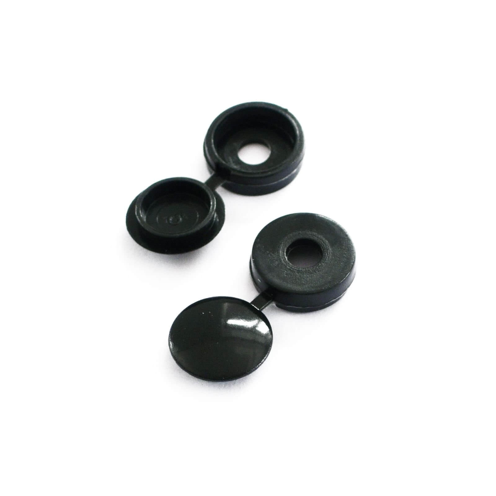 Hinged 12mm Screw Cover Caps - Black - 48 Pack