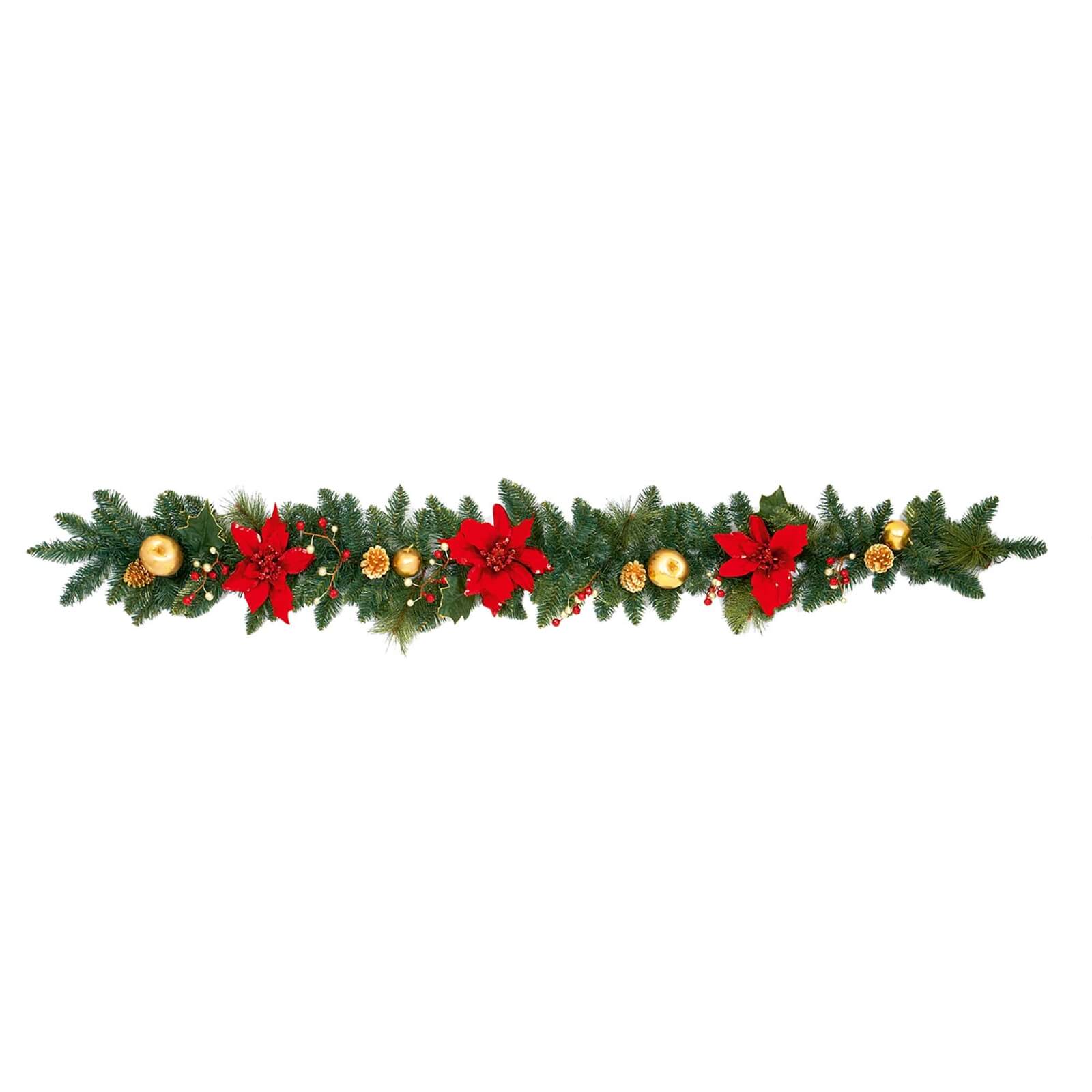 Poinsettia Garland in Red and Gold 180cm