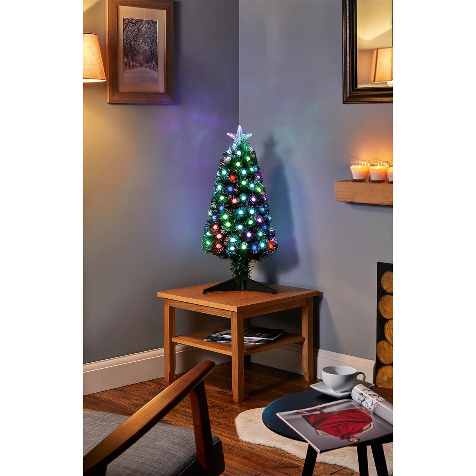 2ft 6 Pre-lit Fibre Optic Tree with Colour Change Ball Decoration