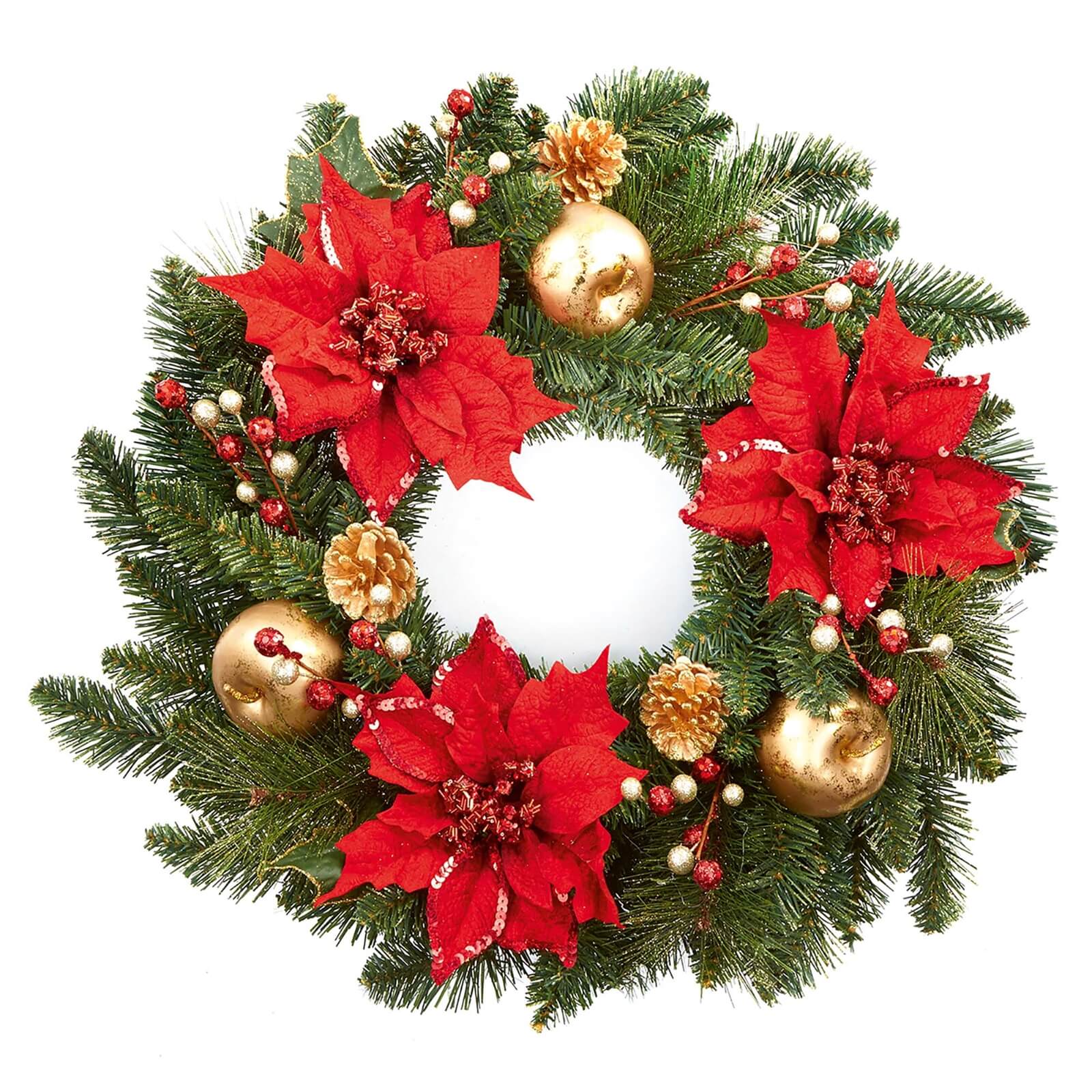 Poinsettia Wreath in Red and Gold 60cm