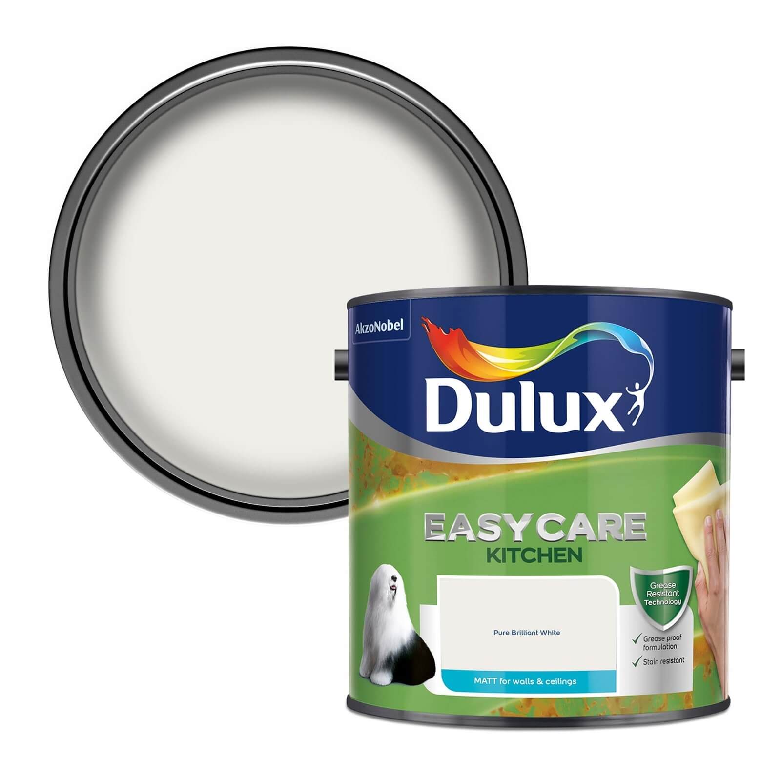 Dulux Easycare Kitchen Pure Brilliant White Matt Paint - 2.5L