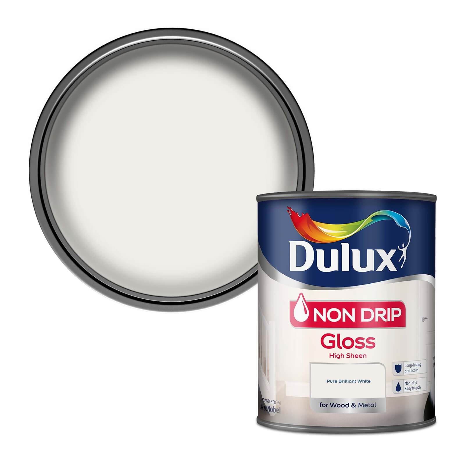 Dulux Non Drip Gloss Paint Pure Brilliant White - 750ml