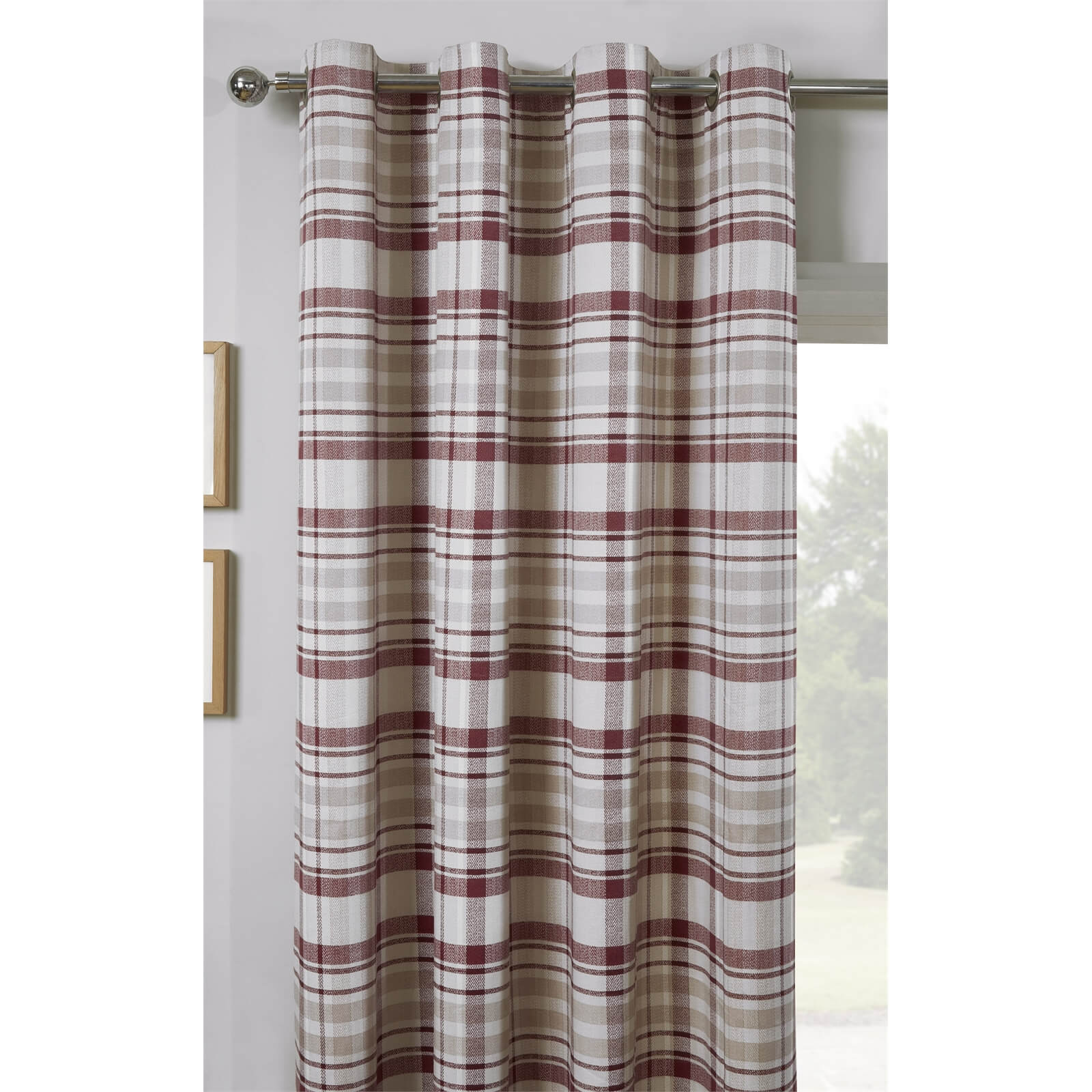 Canvas Check Red Lined Eyelet Curtains 168cm x 183cm