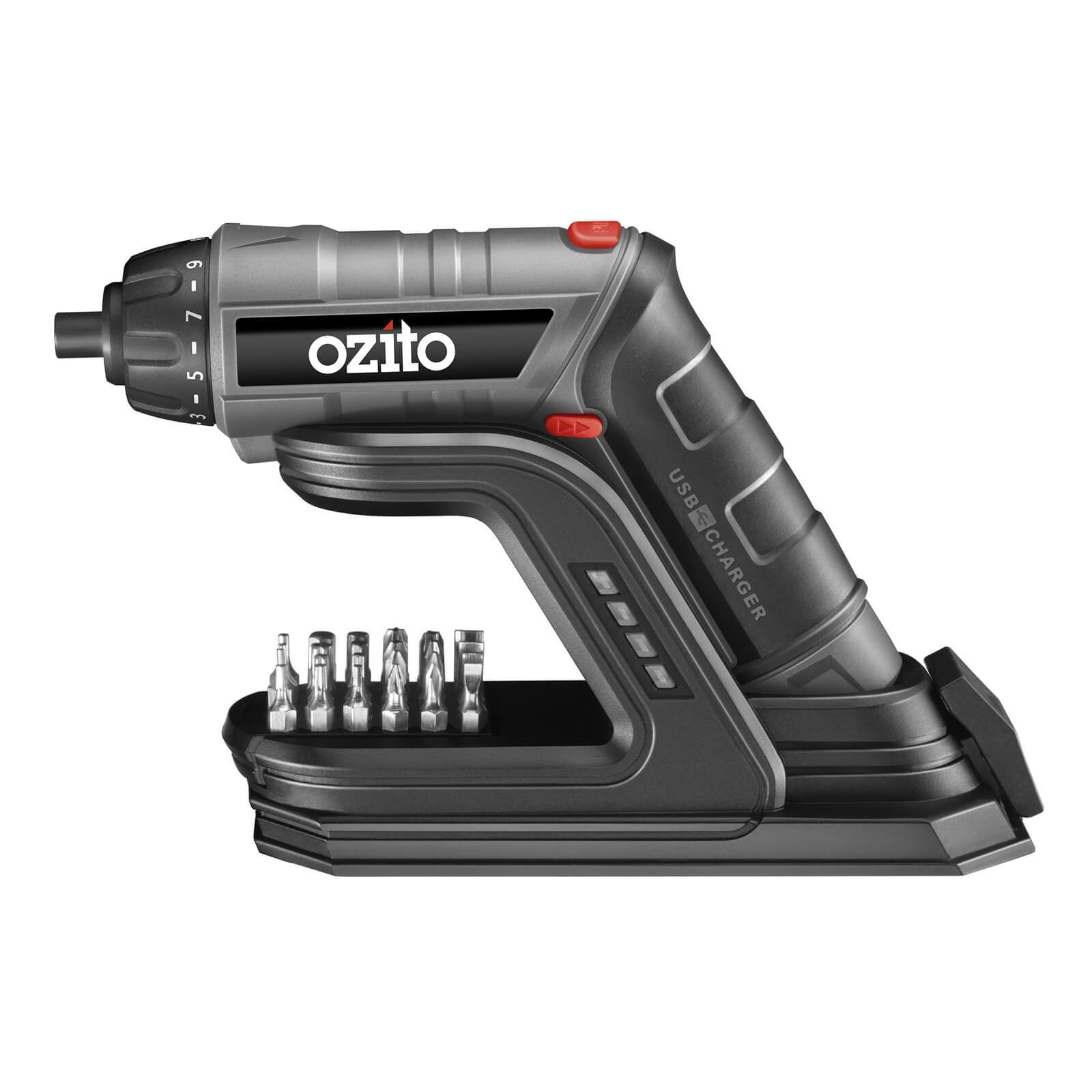 Ozito 3.6V Screwdriver Torch with Charging Base plus 24 Driver Bits