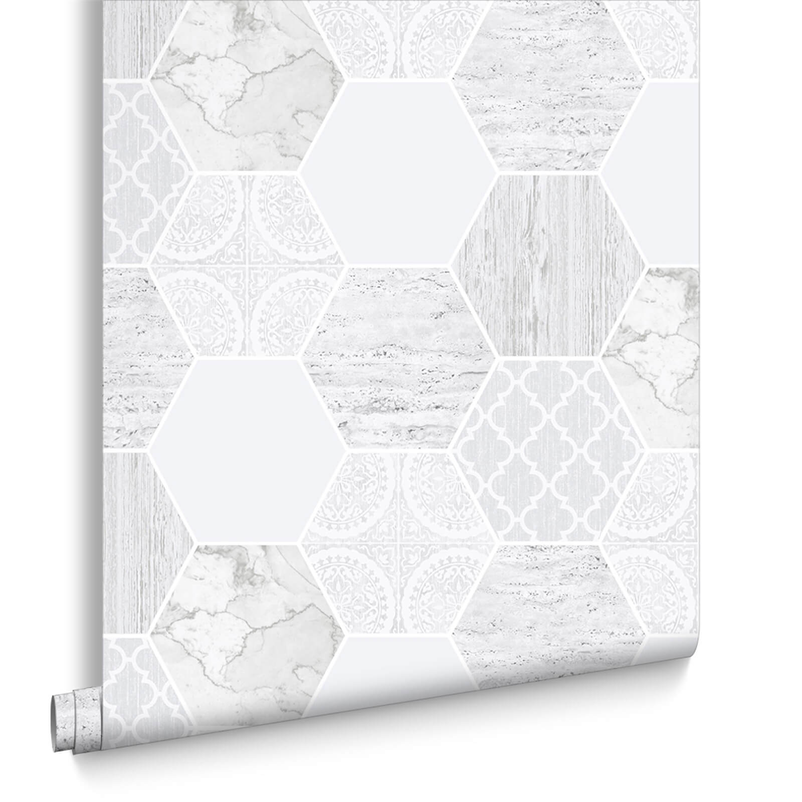 Contour Hexagonal Wallpaper - Marble Grey