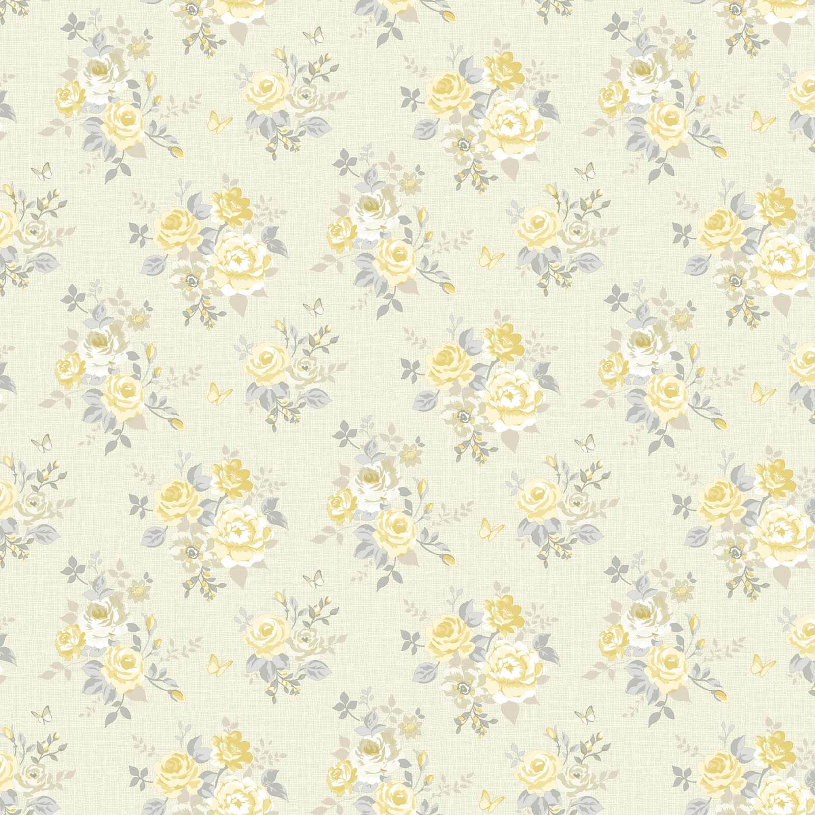 Grandeco Butterfly Rose Yellow Paste the Wall Wallpaper