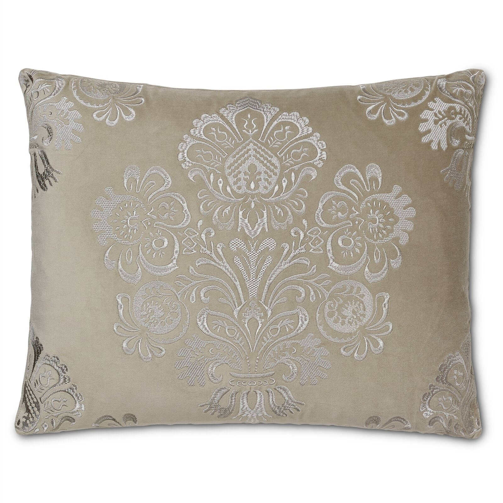 Embroidered Damask Cushion - Grey
