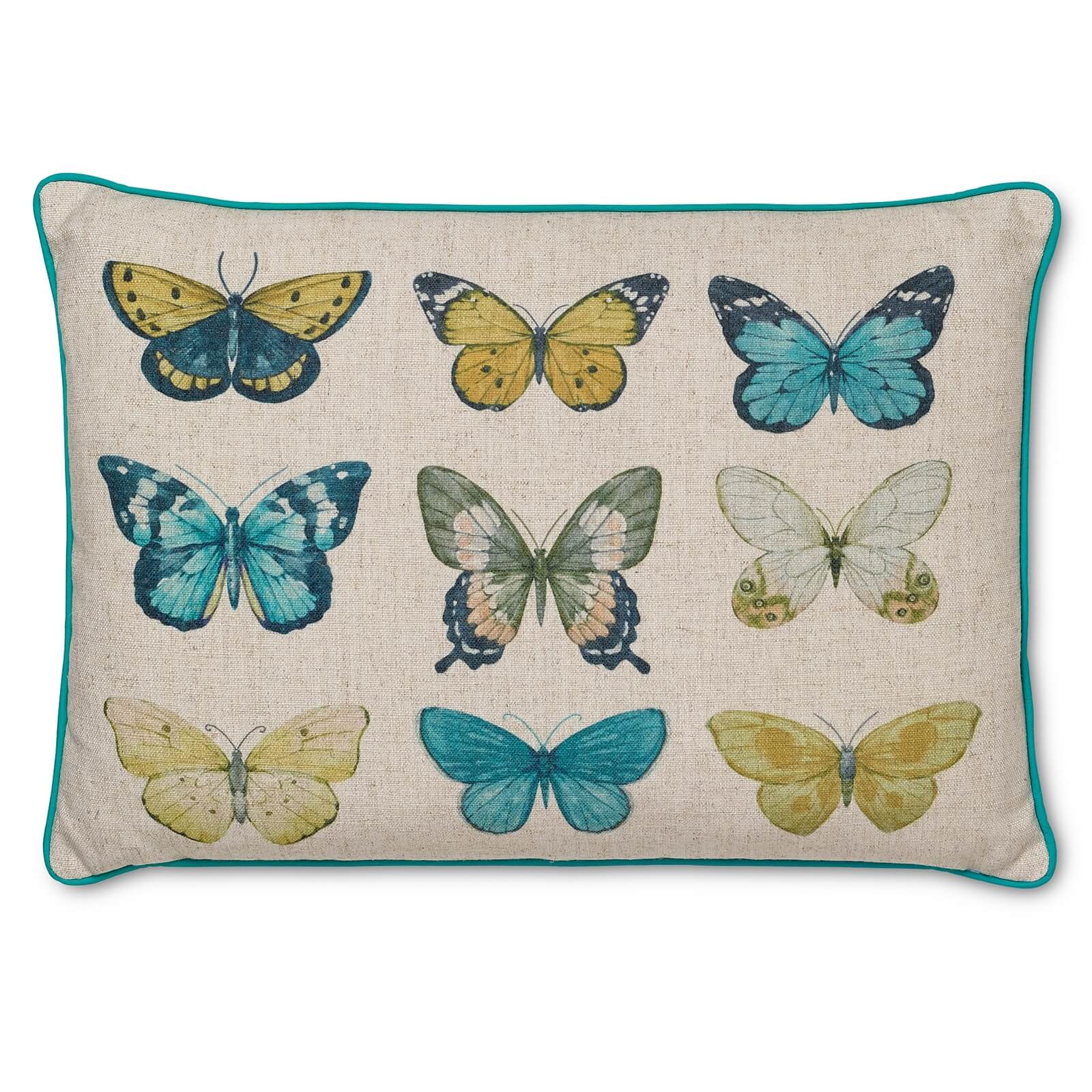 Printed Butterfly Cushion - Teal