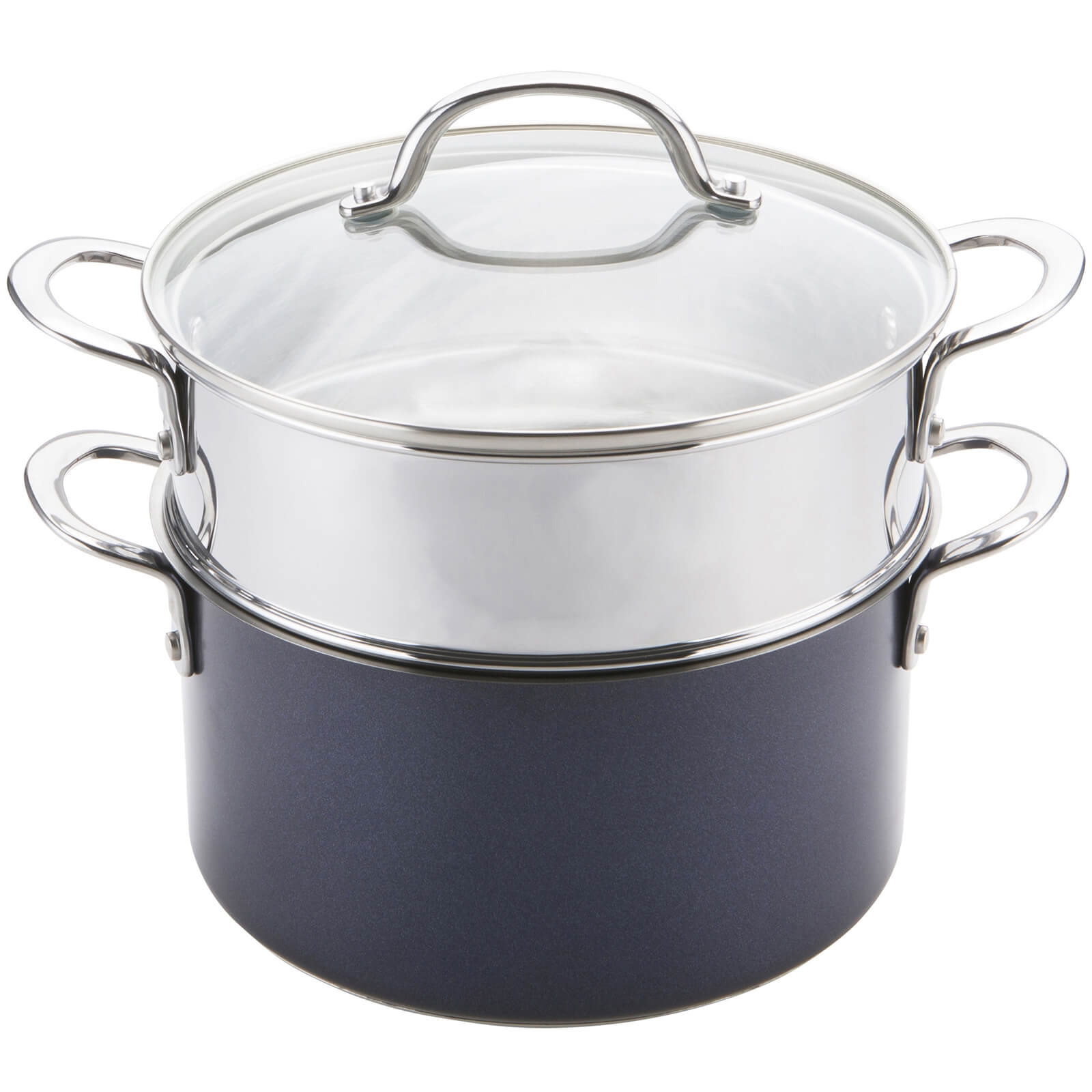 Prestiage Optisteel Induction Stainless Steel 24cm Steamer and Stockpot Set - Blue