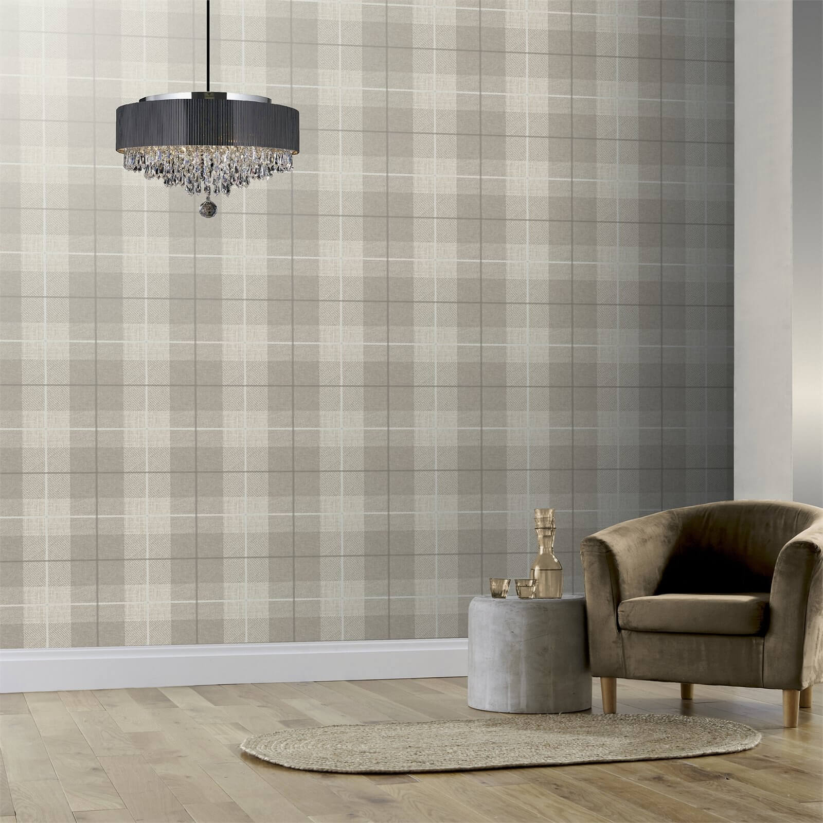 Arthouse Country Tartan Textured Paste the Wall Wallpaper - Taupe