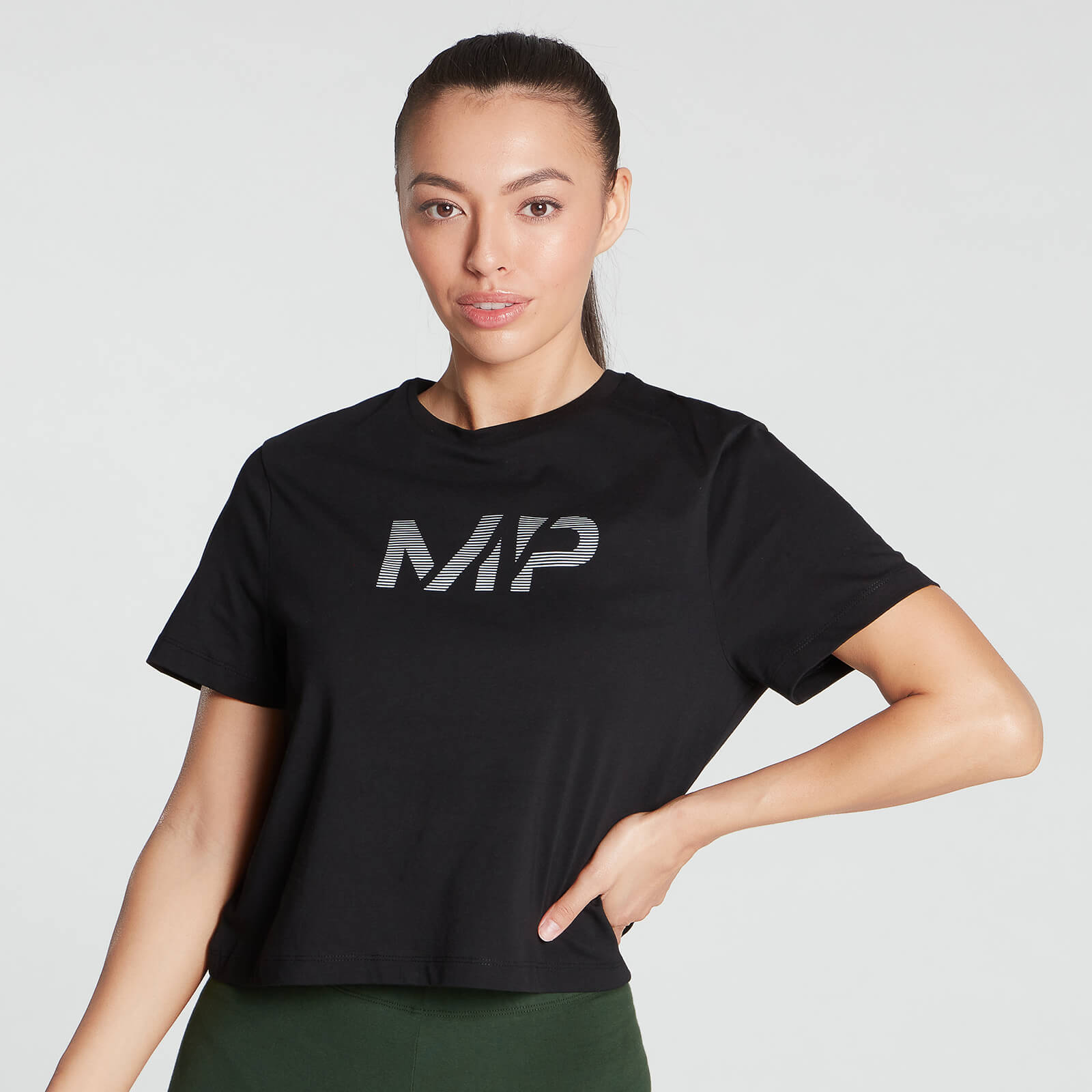 MP Women's Gradient Line Graphic Crop T-shirt- Black - XS