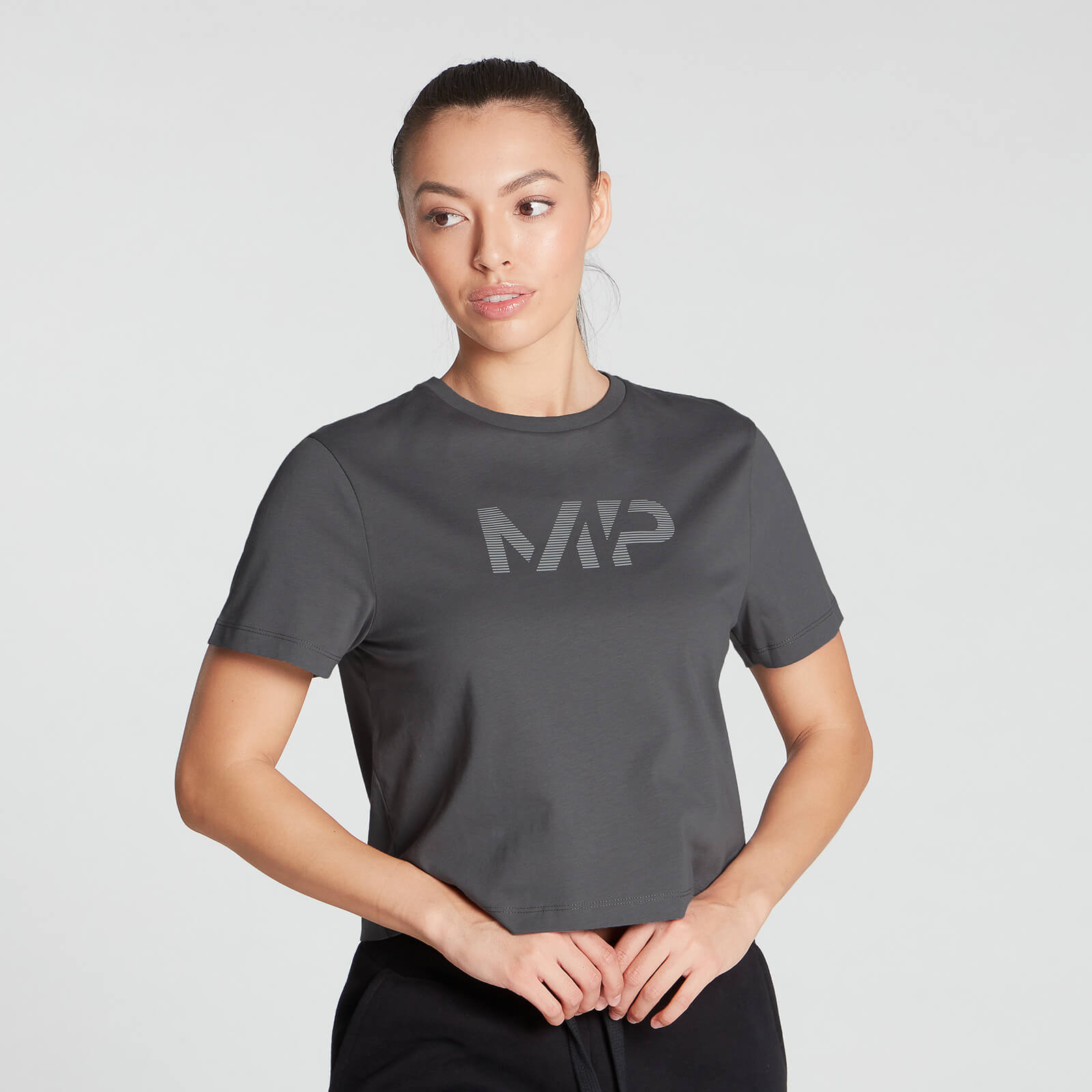 MP Women's Gradient Line Graphic Crop T-shirt- Carbon - XXS