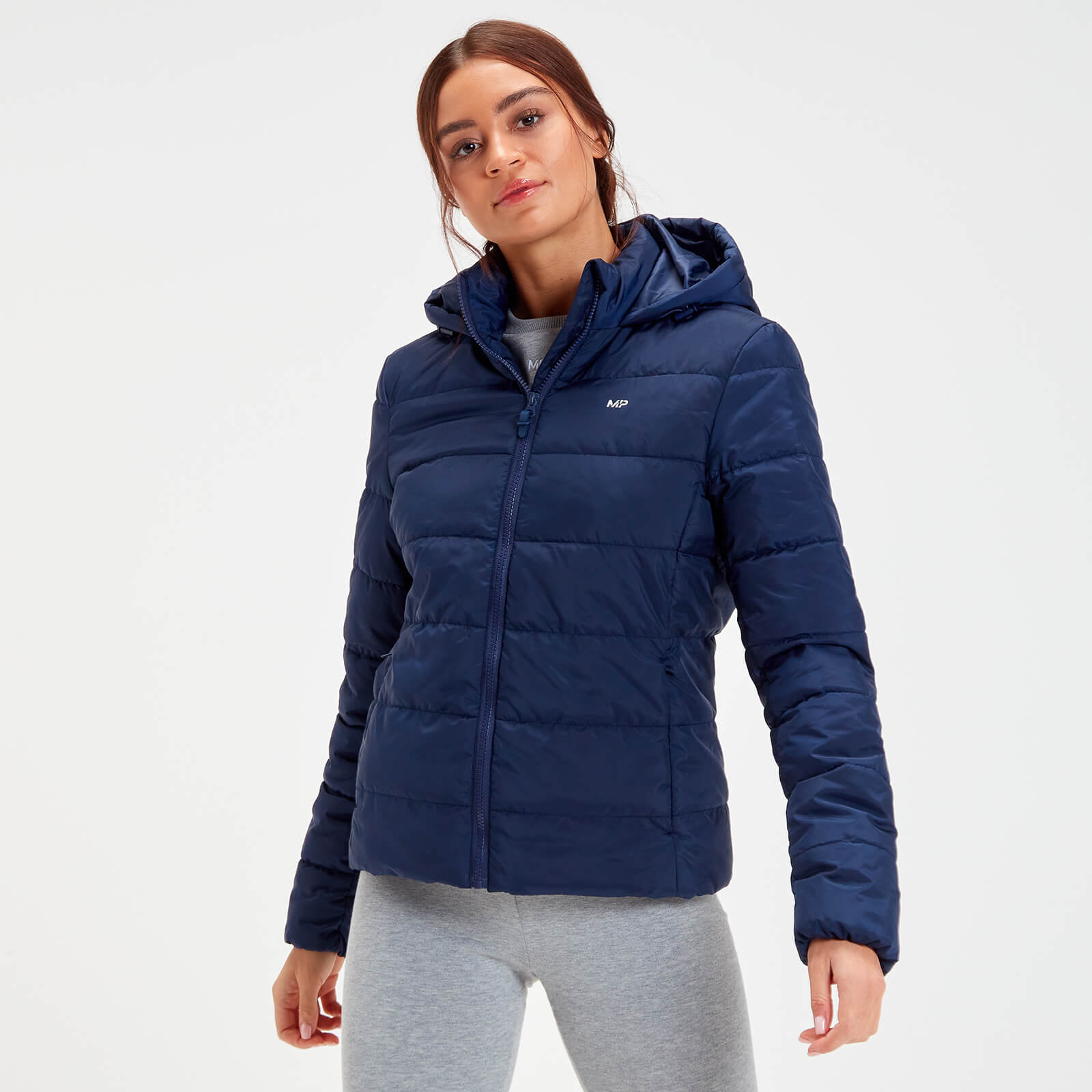 MP ženska vanjska odjeća lagana pernata jakna s kapuljačom koja se može pakirati – tamnoplava