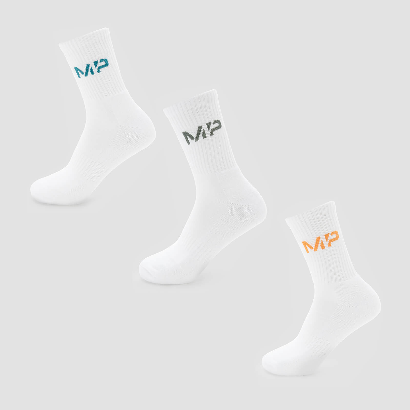 MP Men's Neon MP Logo Crew Socks (3 Pack) - White/Mango/Deep Teal/Cactus - UK 6-8