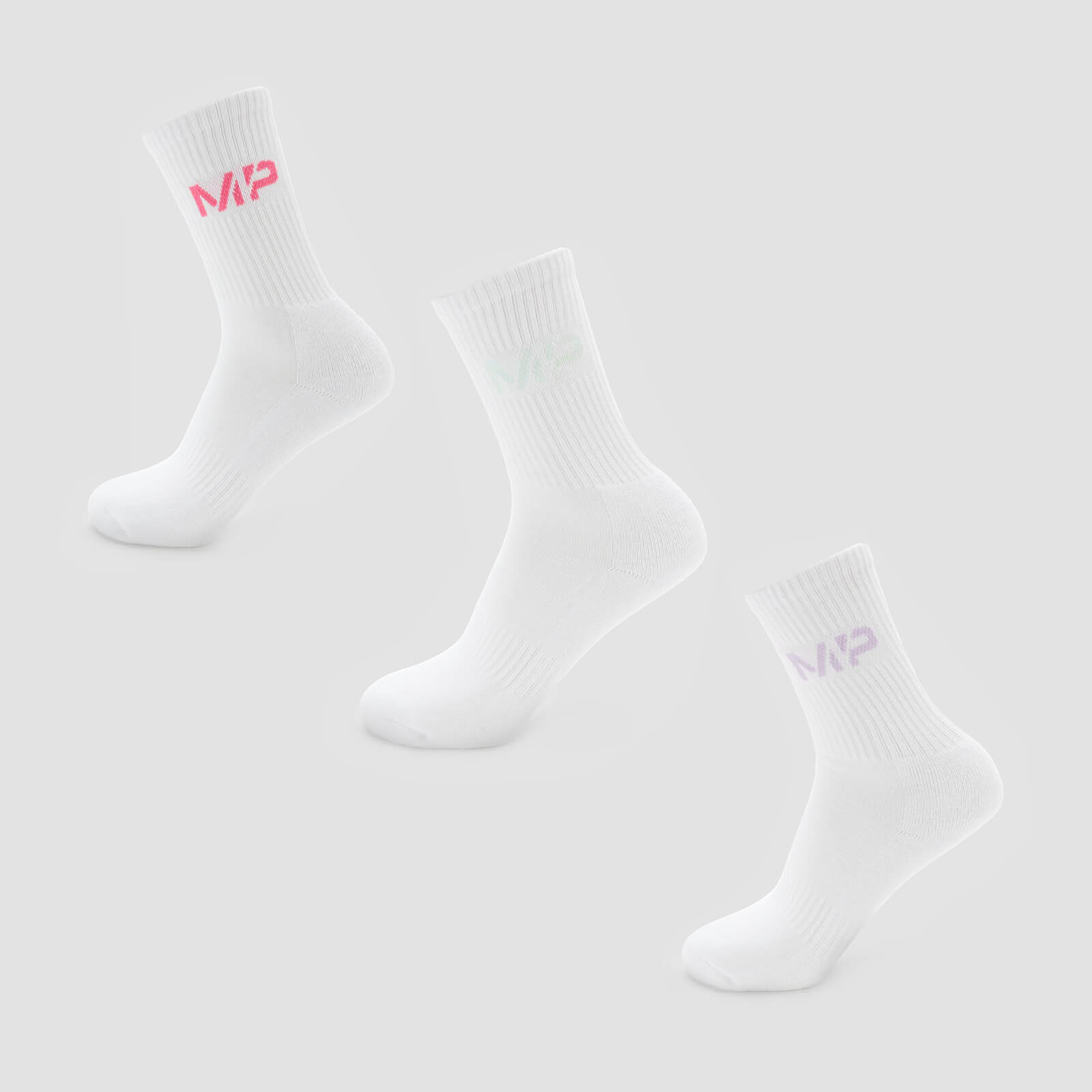 MP Women's Neon MP Logo Crew Socks (3 Pack) - White/Candy Floss/Neomint/Lilac