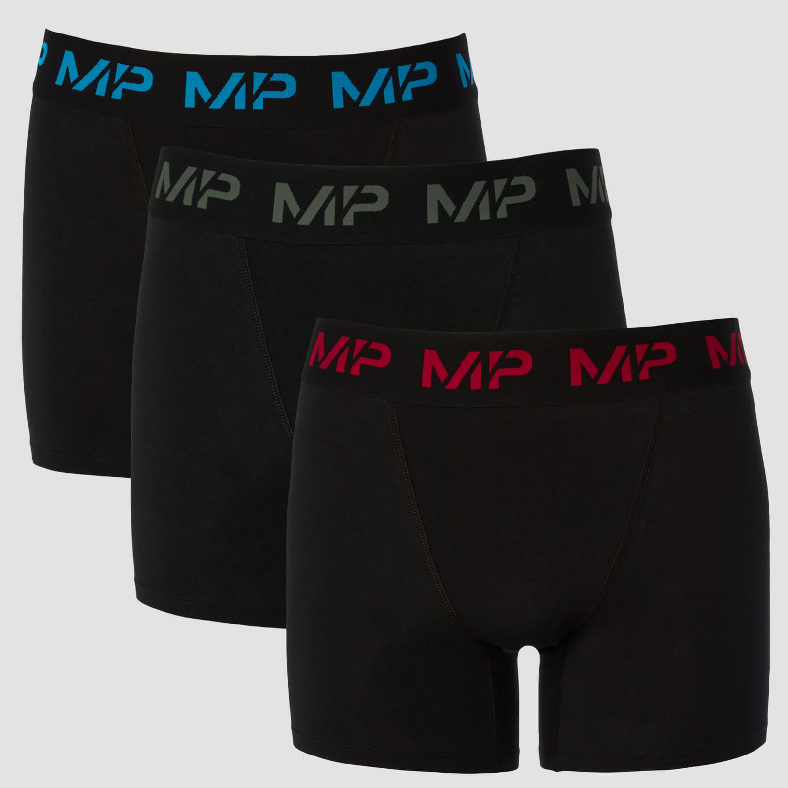 MP Men's Coloured logo Boxers (3 Pack) - Black/Wine/Cactus/Bright Blue - XXS