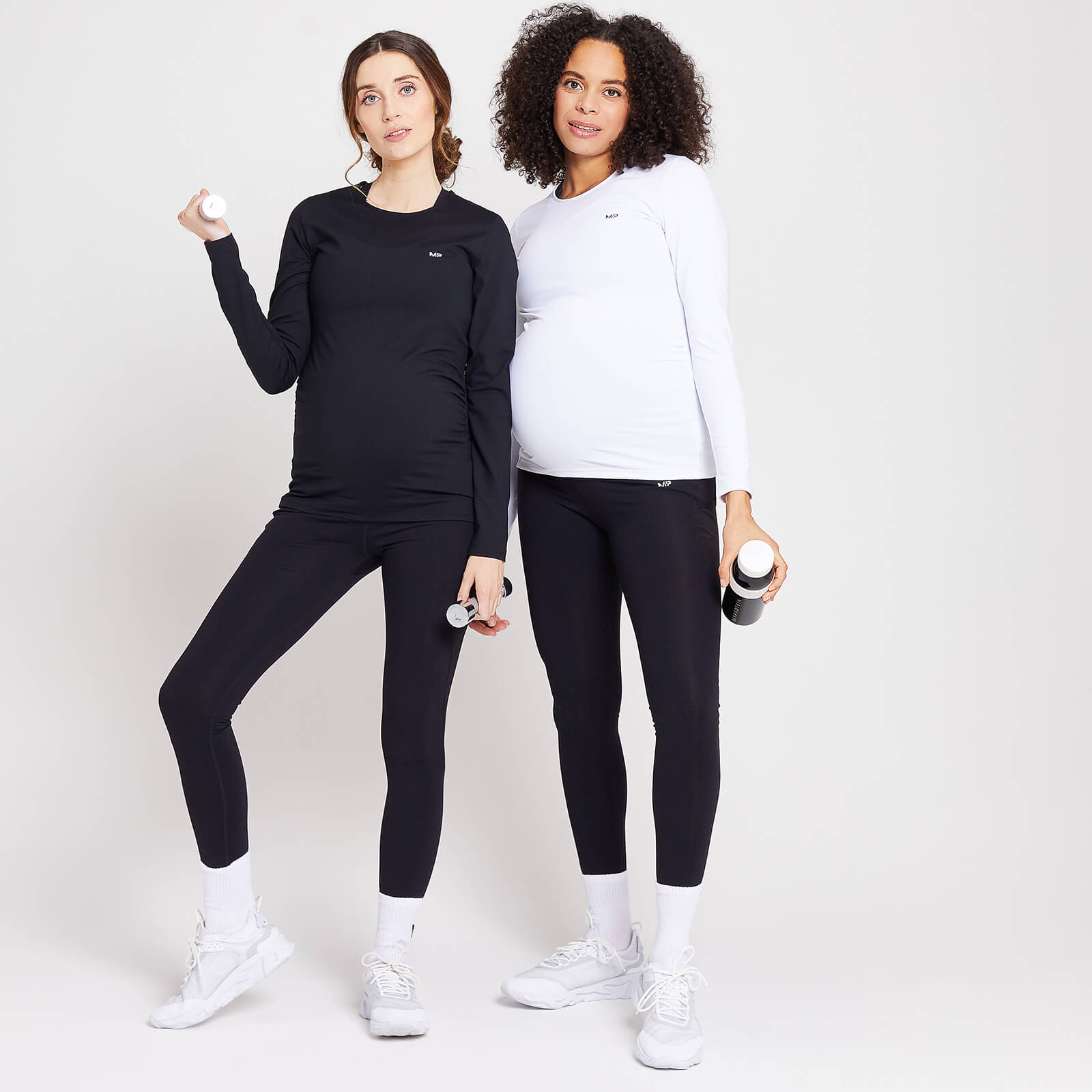Duo de hauts de maternité à manches longues MP Power pour femmes – Noir/Blanc - XS