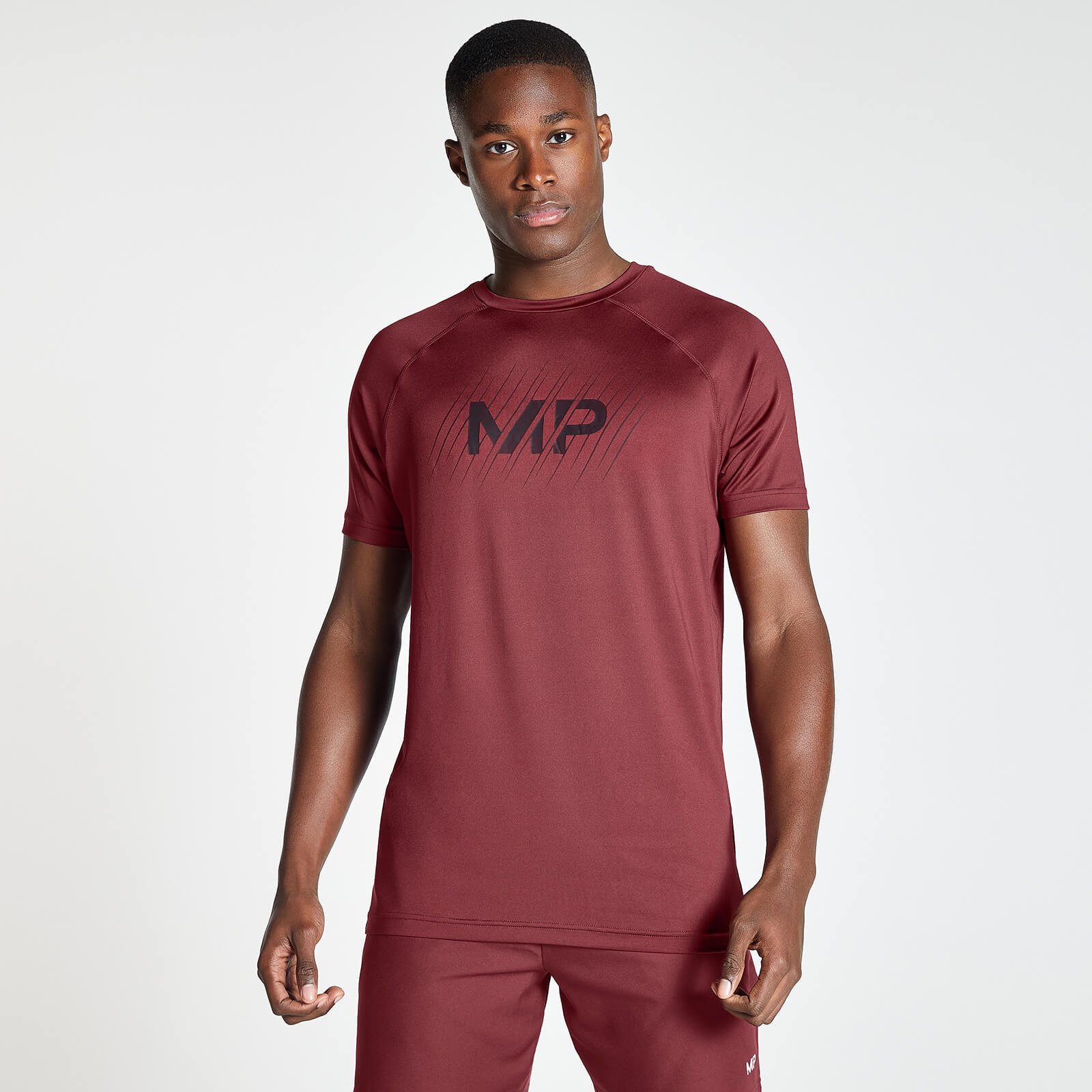 MP Men's Linear Line Graphic Essentials Training Short Sleeve T-Shirt - Dark Red - XS