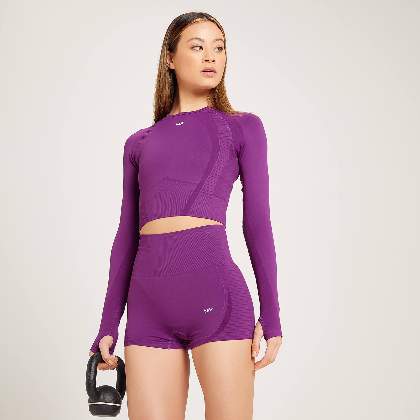 MP Women's Tempo Seamless Long Sleeve Crop Top - Purple