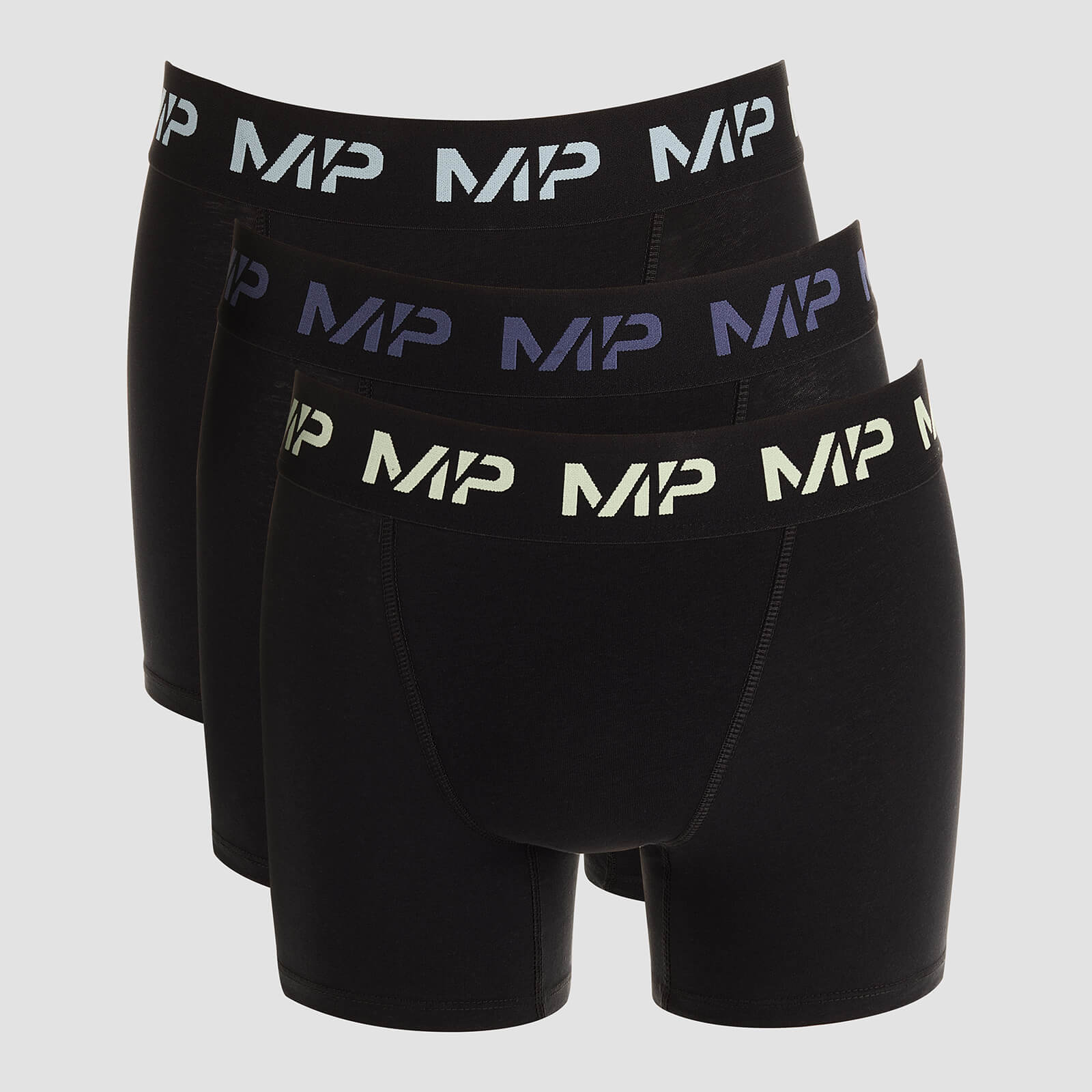 MP 男士彩色品牌標誌四角內褲（3 件裝）- 黑／森綠／鋼藍／冰藍