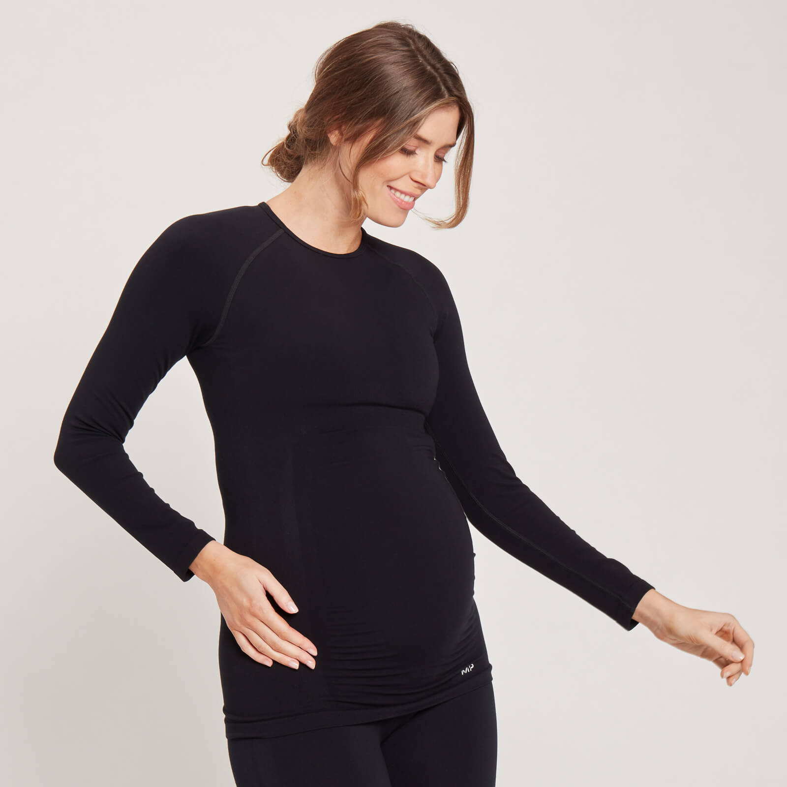 MP ženska bešavna majica dugih rukava za trudnice – crna - XS