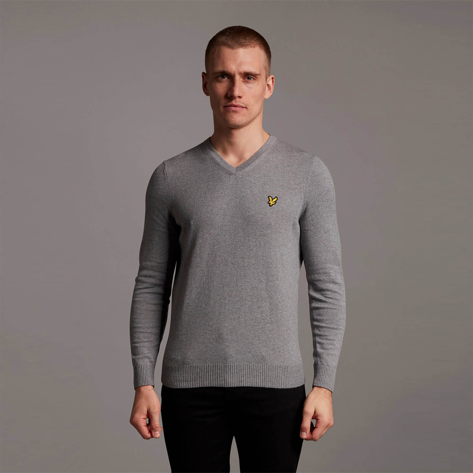 Cotton Merino V Neck Jumper Mid Grey 