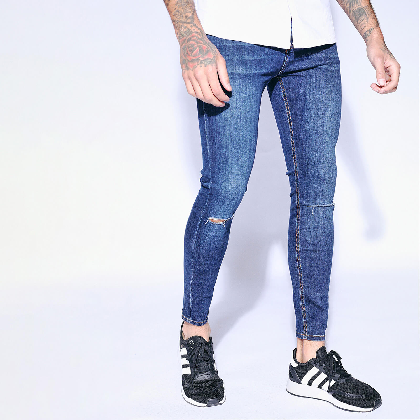 11 Degrees Slashed Knee Jeans Super Skinny Indigo Wash 11 Degrees