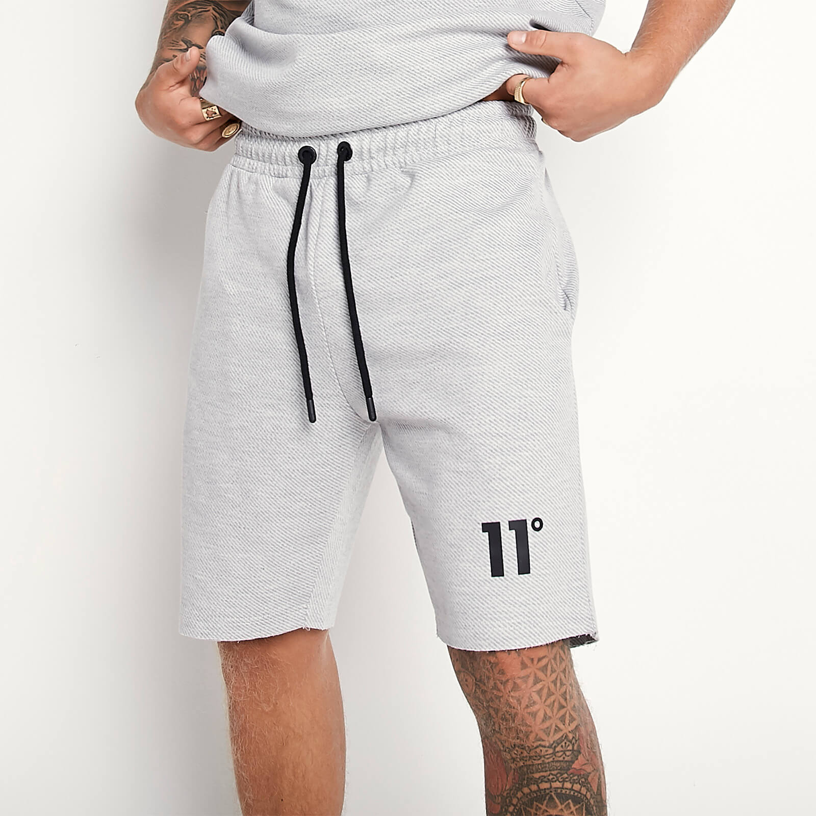 11 Degrees Raw Hem Sweat Shorts Grey Twill 11 Degrees