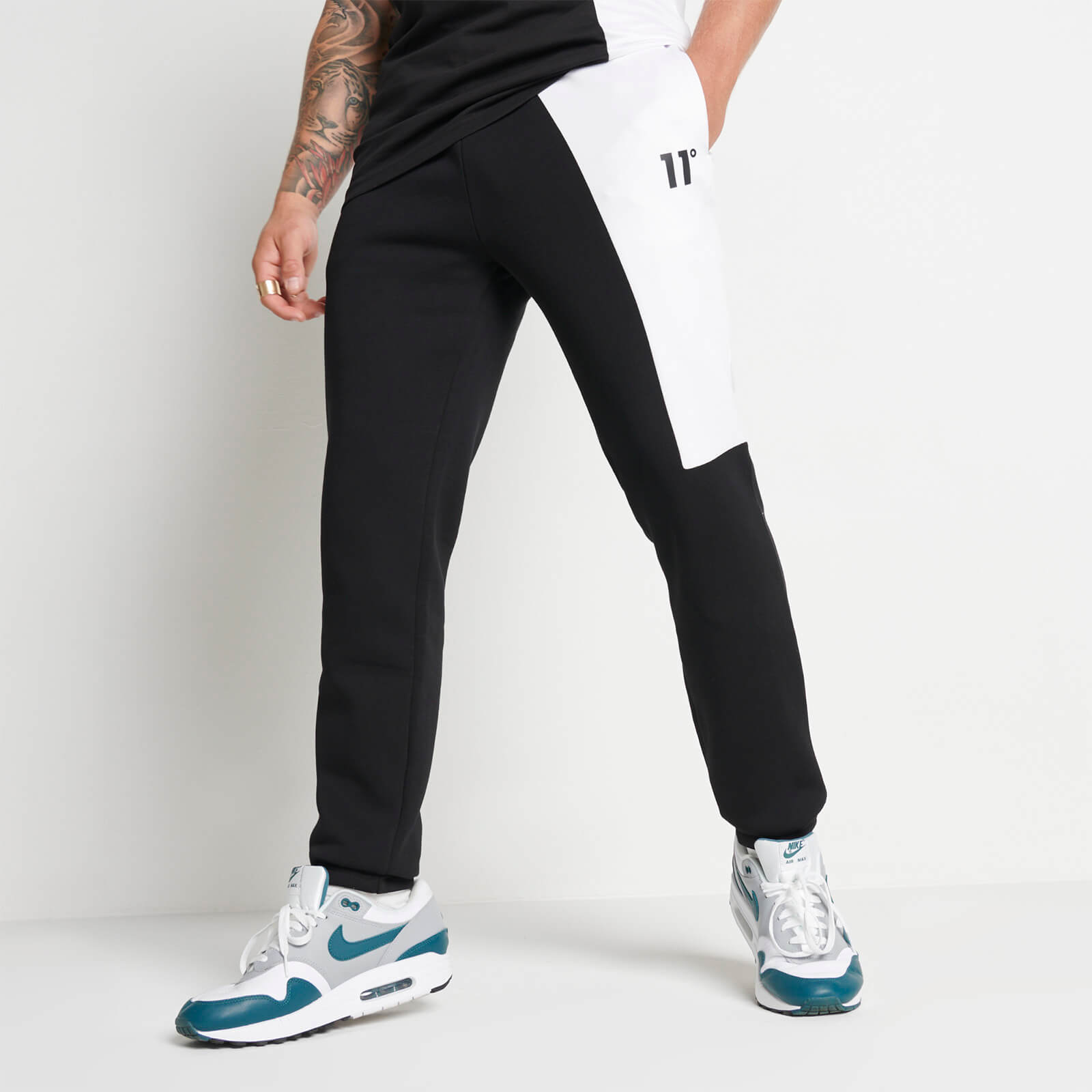 11 Degrees Mixed Fabric Cut And Sew Joggers Regular Fit – Black / White |  11 Degrees
