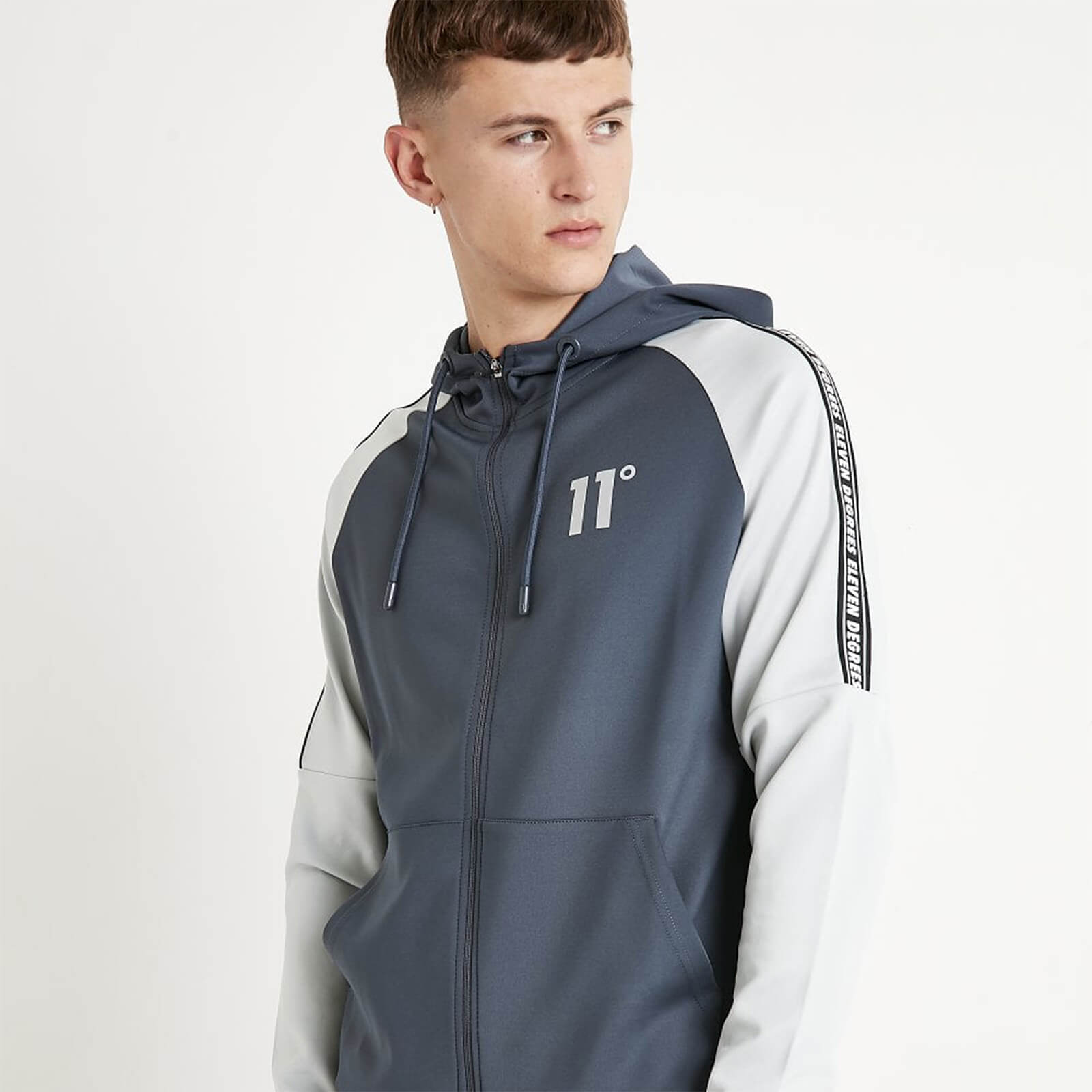 11 Degrees Cut And Sew Taped Poly Track Top With Hood – Anthracite / Vapour  Grey