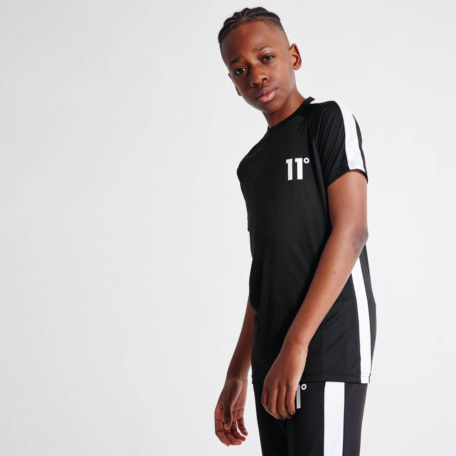 11 Degrees Junior Cut And Sew Panel T Shirt Black White 11