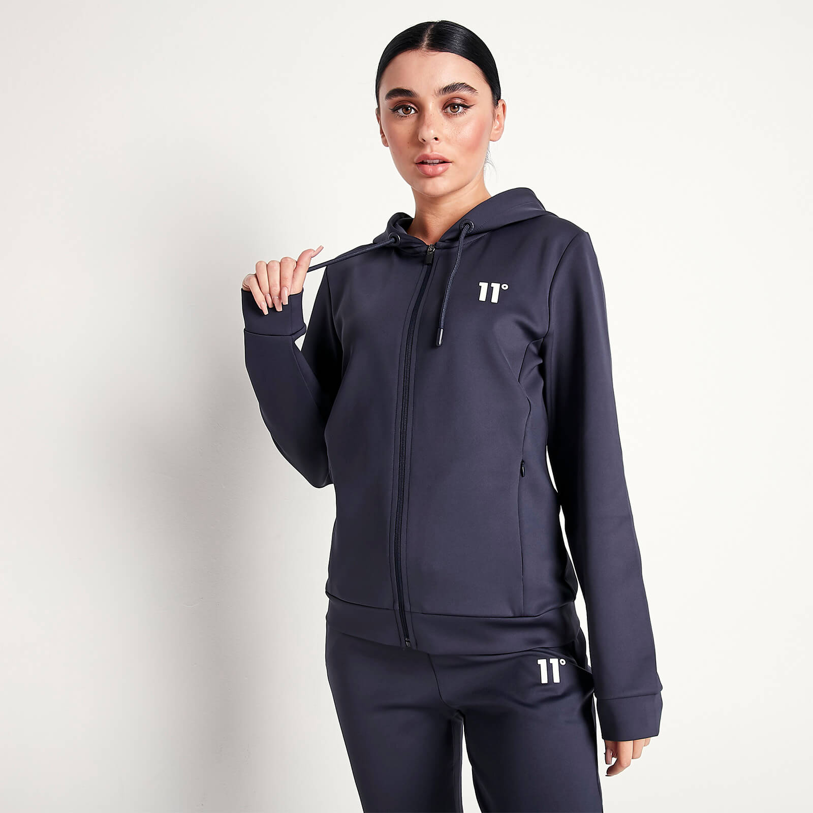 11 Degrees Womens Core Poly Track Top With Hood Navy 11 Degrees