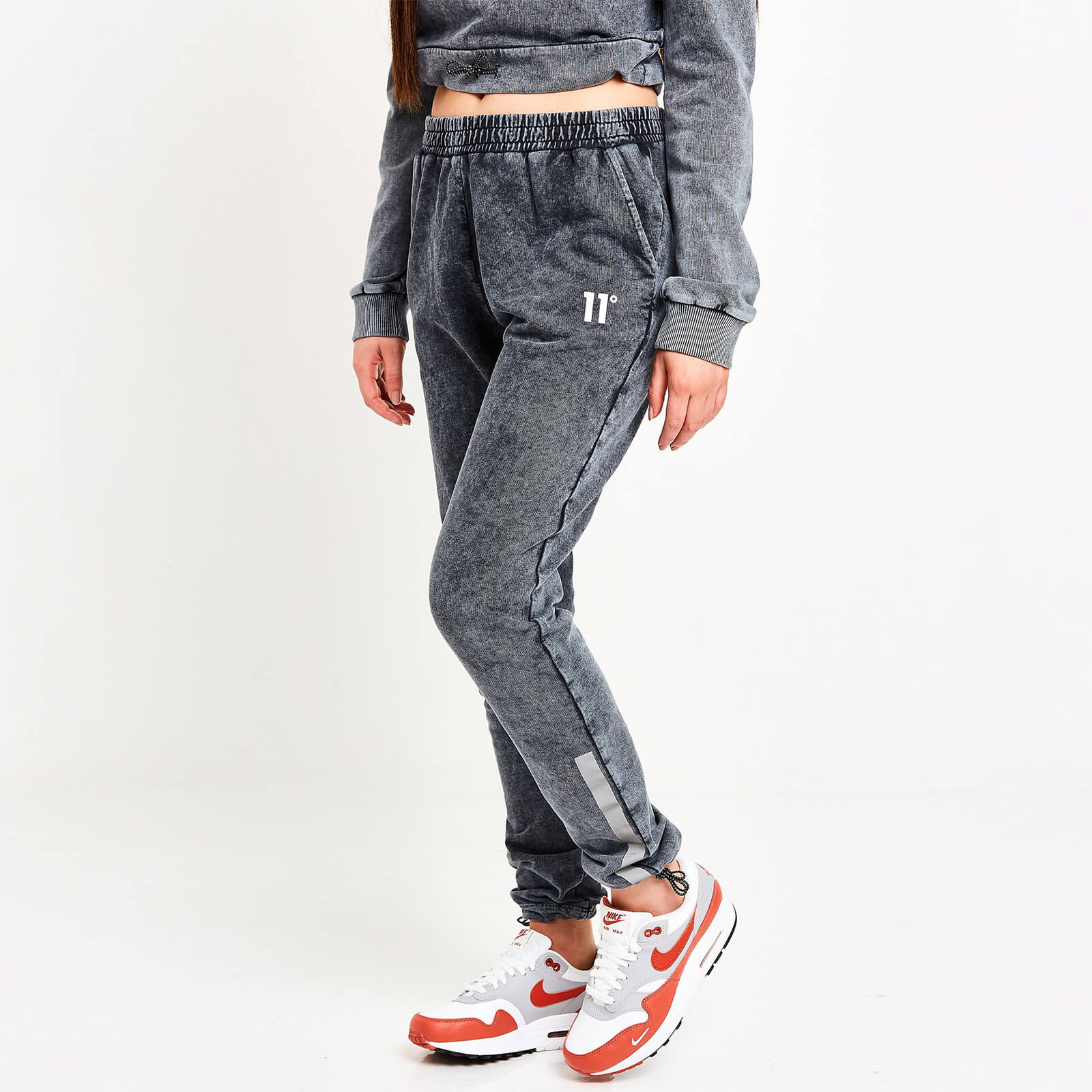 11 Degrees Womens Acid Wash Reflective Joggers Black 11 Degrees