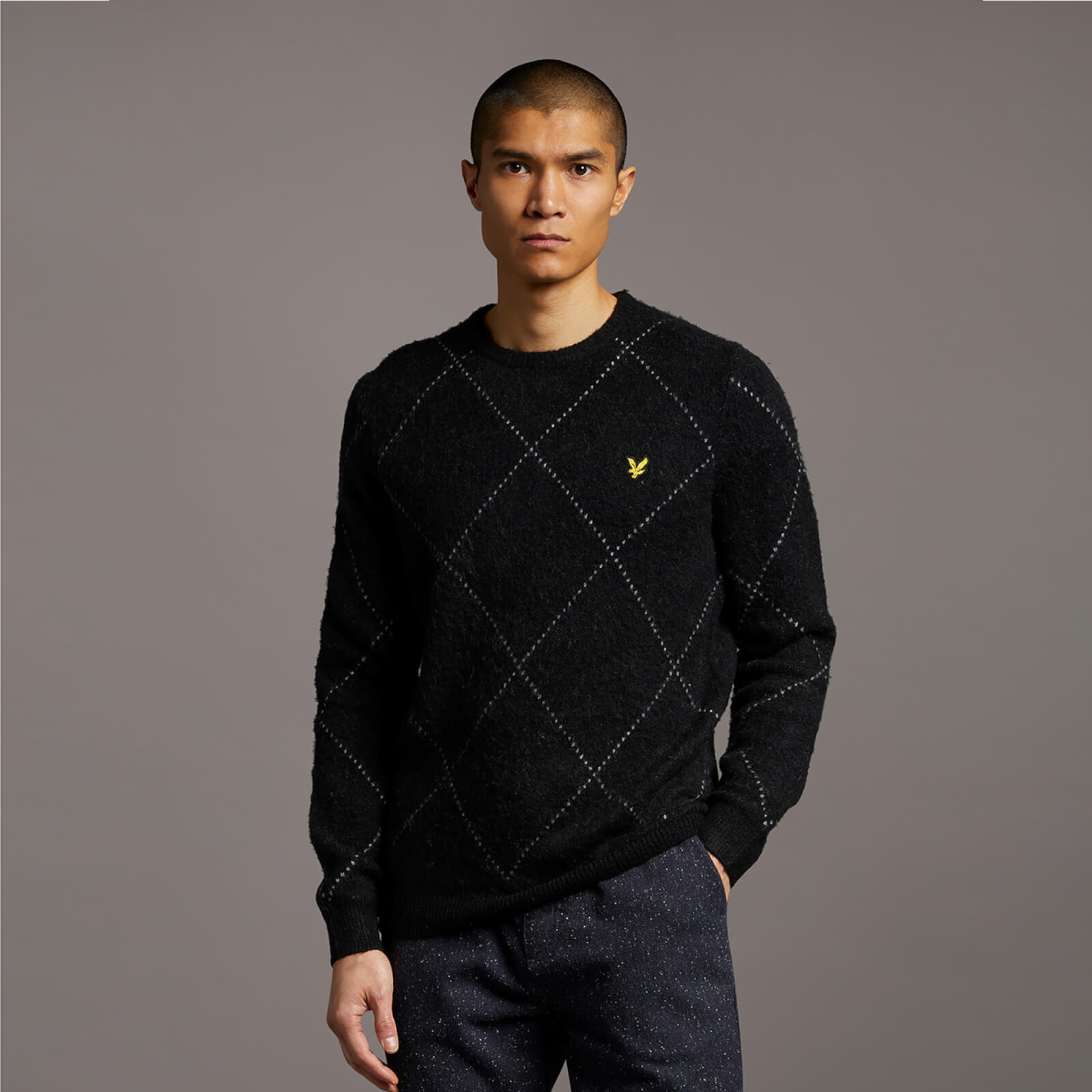 Men's Brushed Argyle Jumper Jet Black 