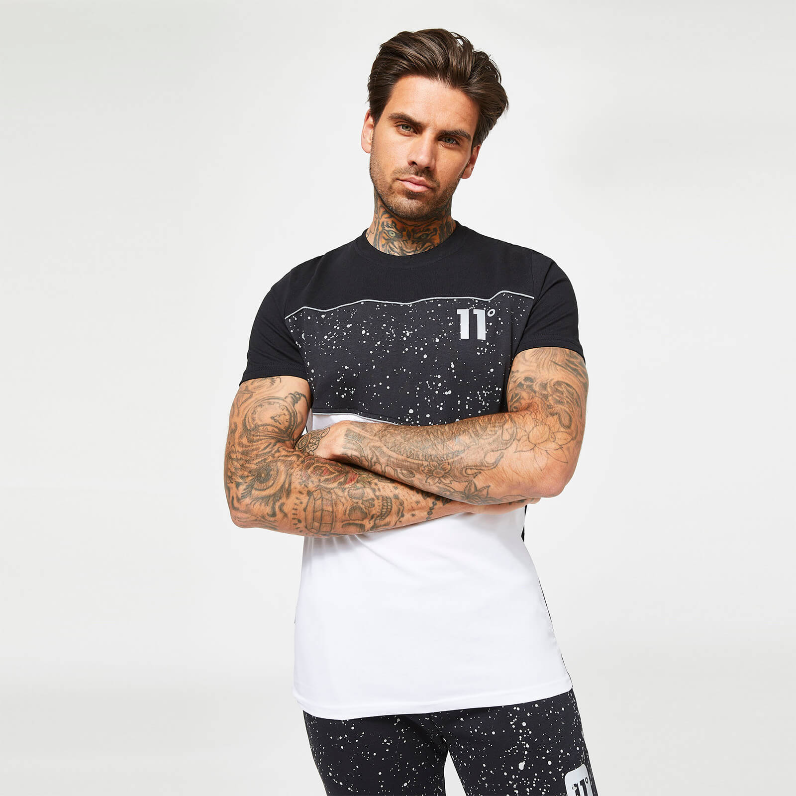 Splatter Print Piped Cut & Sew Short Sleeve T-Shirt – White/Black