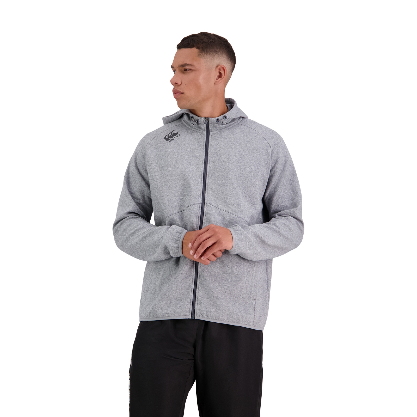 MENS VAPODRI FULL ZIP TEMPO HOODED SWEATSHIRT IN GREY Canterbury AU