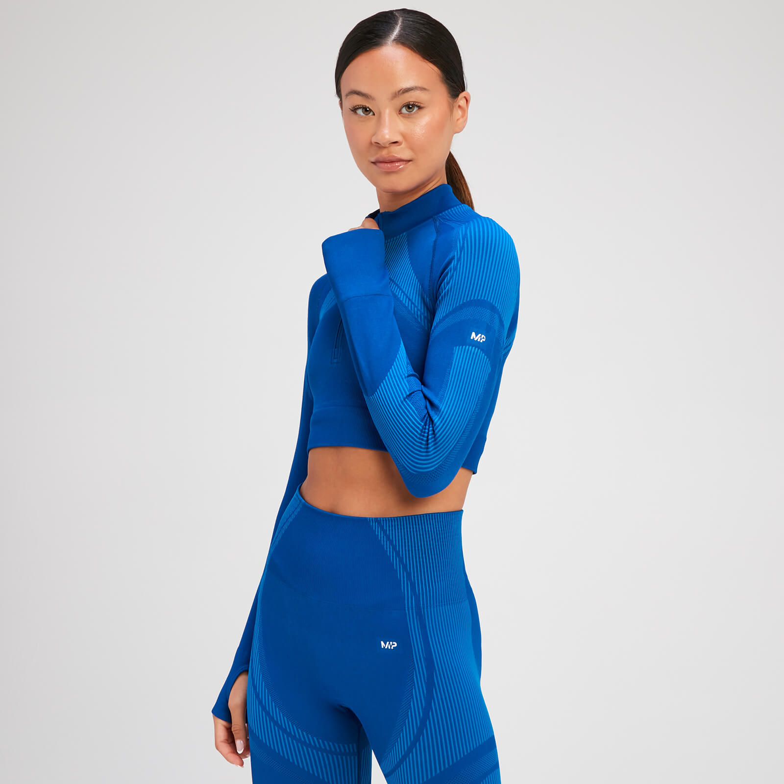 MP ženska skraćena bešavna majica dugih rukava Tempo Ultra s patentnim zatvaračem 1/4 – Surf Blue - XS
