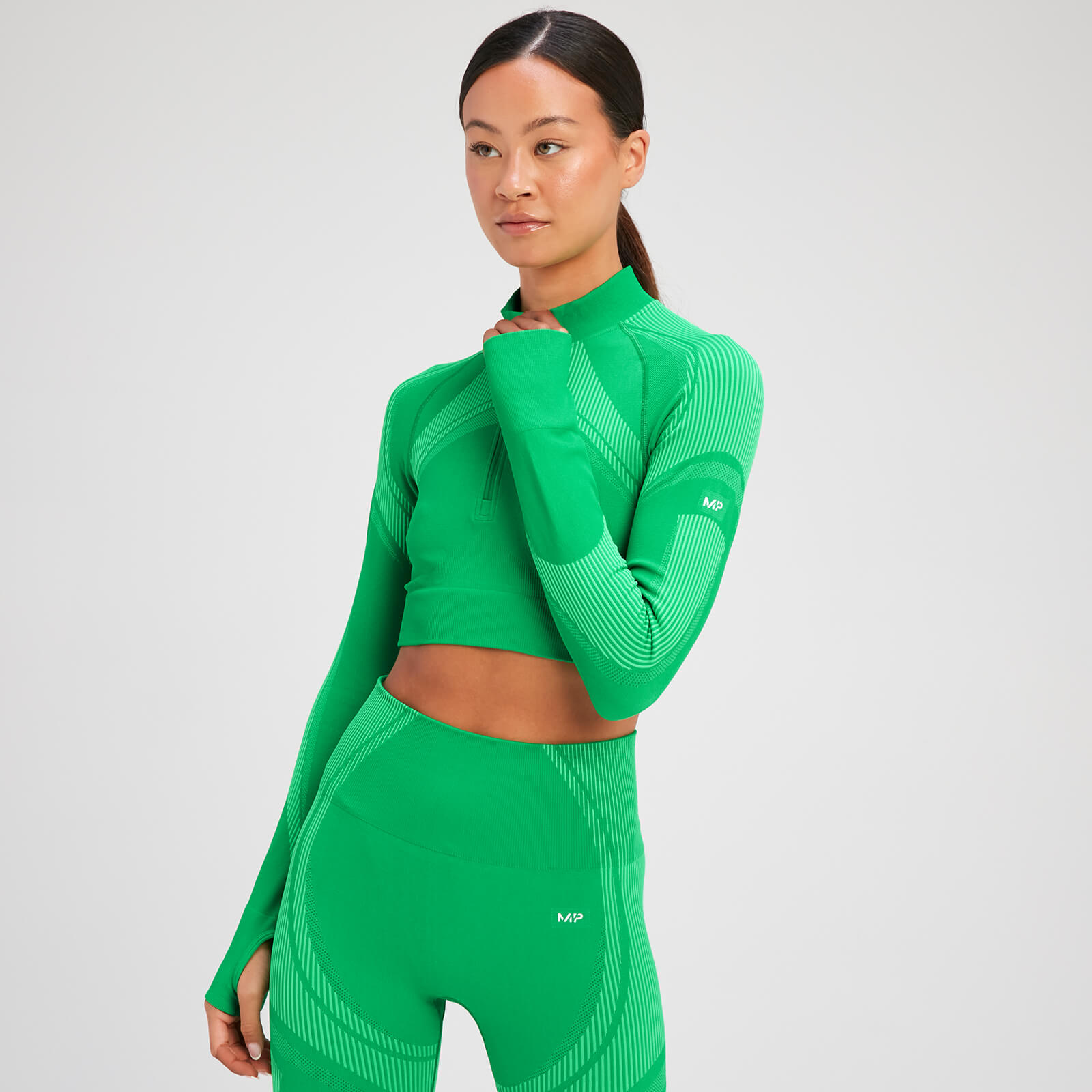 MP ženska skraćena bešavna majica dugih rukava Tempo Ultra s patentnim zatvaračem 1/4 – svijetlo zelene - XS