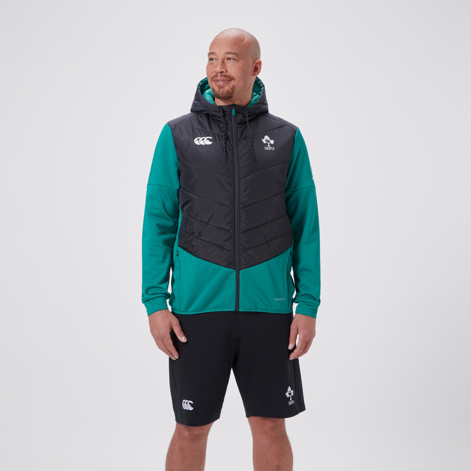 MENS IRELAND HYBRID PADDED JACKET BLACK GREEN Canterbury