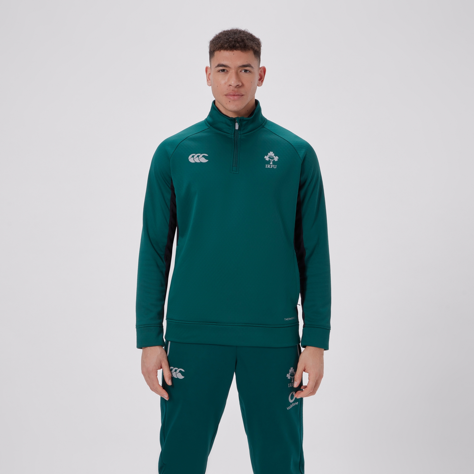 MENS IRELAND 1 4 ZIP TRAINING TOP GREEN BLACK Canterbury
