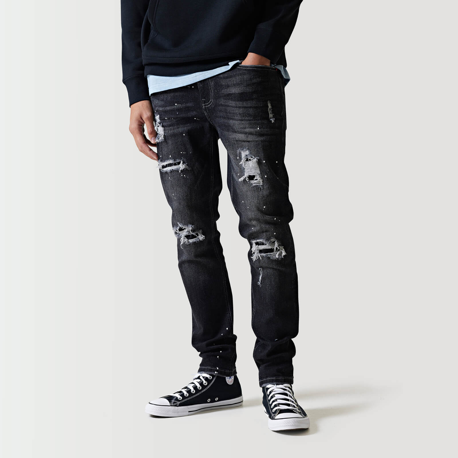 Mens tapered online distressed jeans