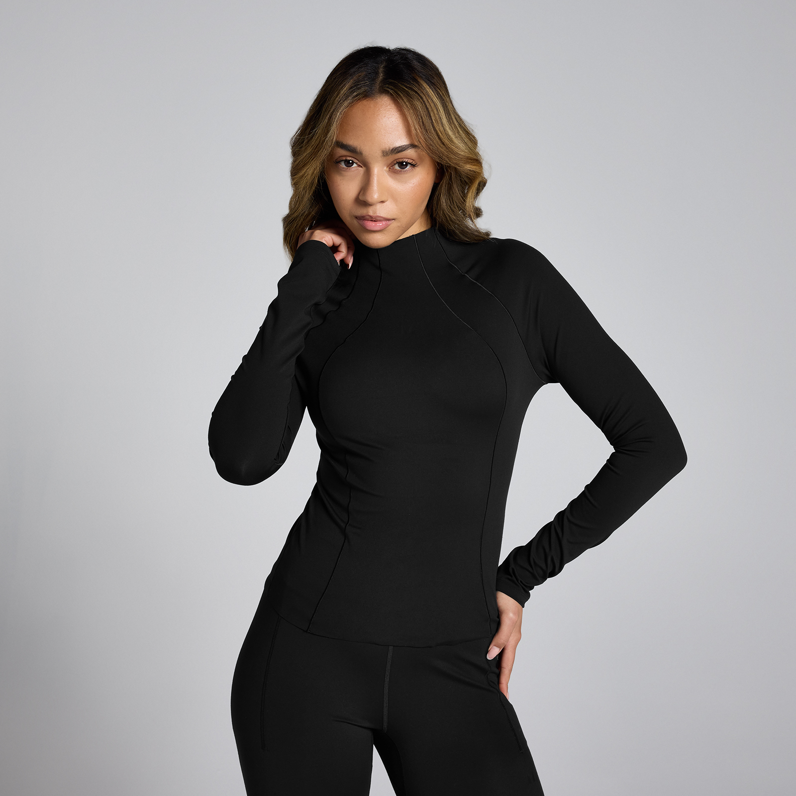 MP Women's Lifestyle Funnel Neck Sheer Top - Black - XS