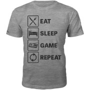 Eat Sleep Game Repeat Slogan T-Shirt - Grey