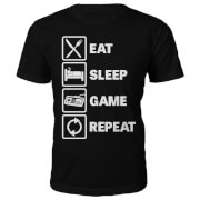 Eat Sleep Game Repeat Slogan T-Shirt - Black
