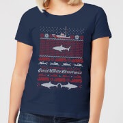 Jaws Great White Christmas Women's T-Shirt - Navy